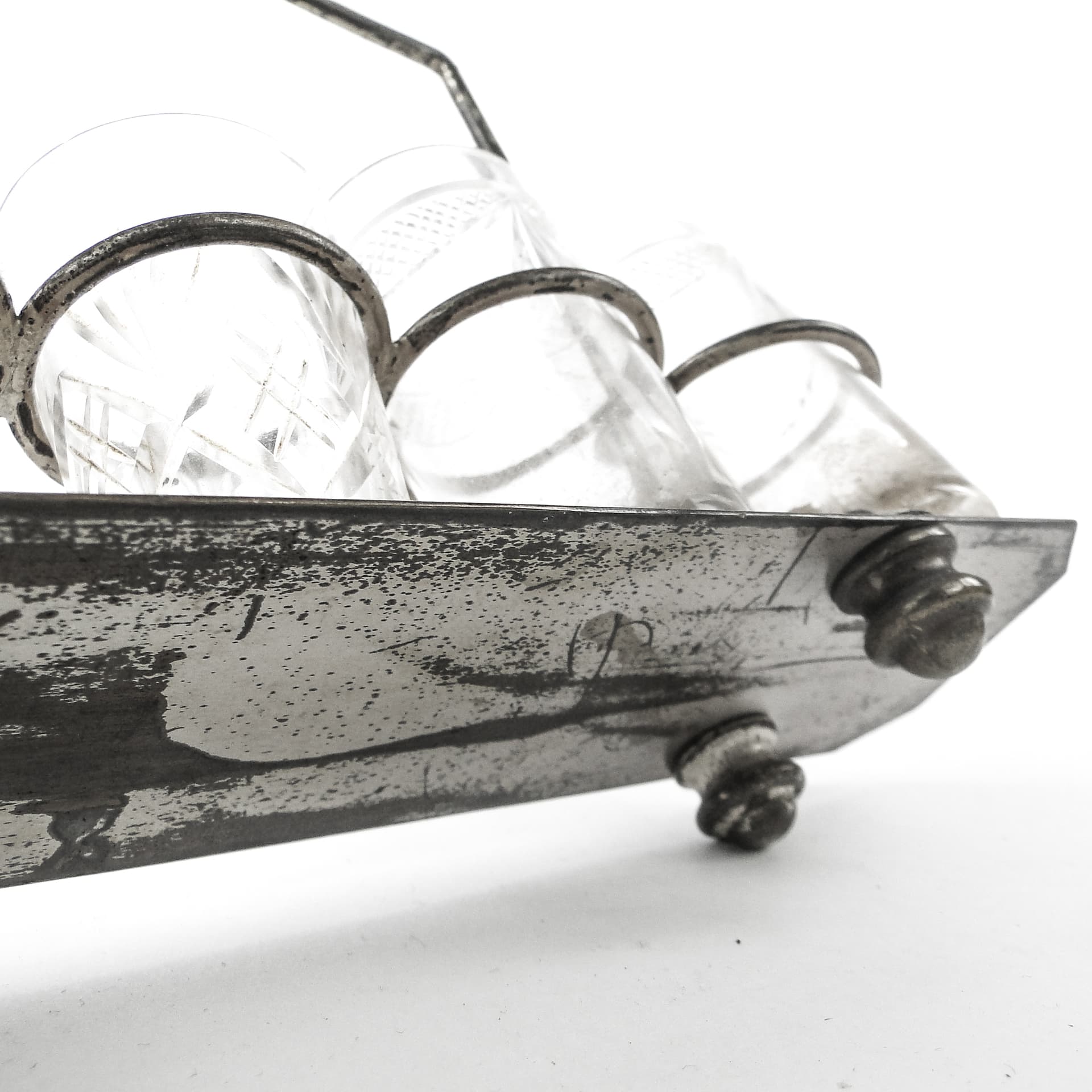 Kabaret na kieliszki do wódki, Secesja, mosiądz srebrzony, Austria, początek XX wieku - 109026