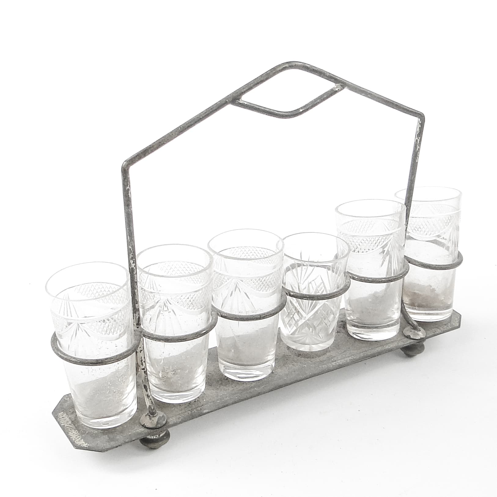 Kabaret na kieliszki do wódki, Secesja, mosiądz srebrzony, Austria, początek XX wieku - 109021