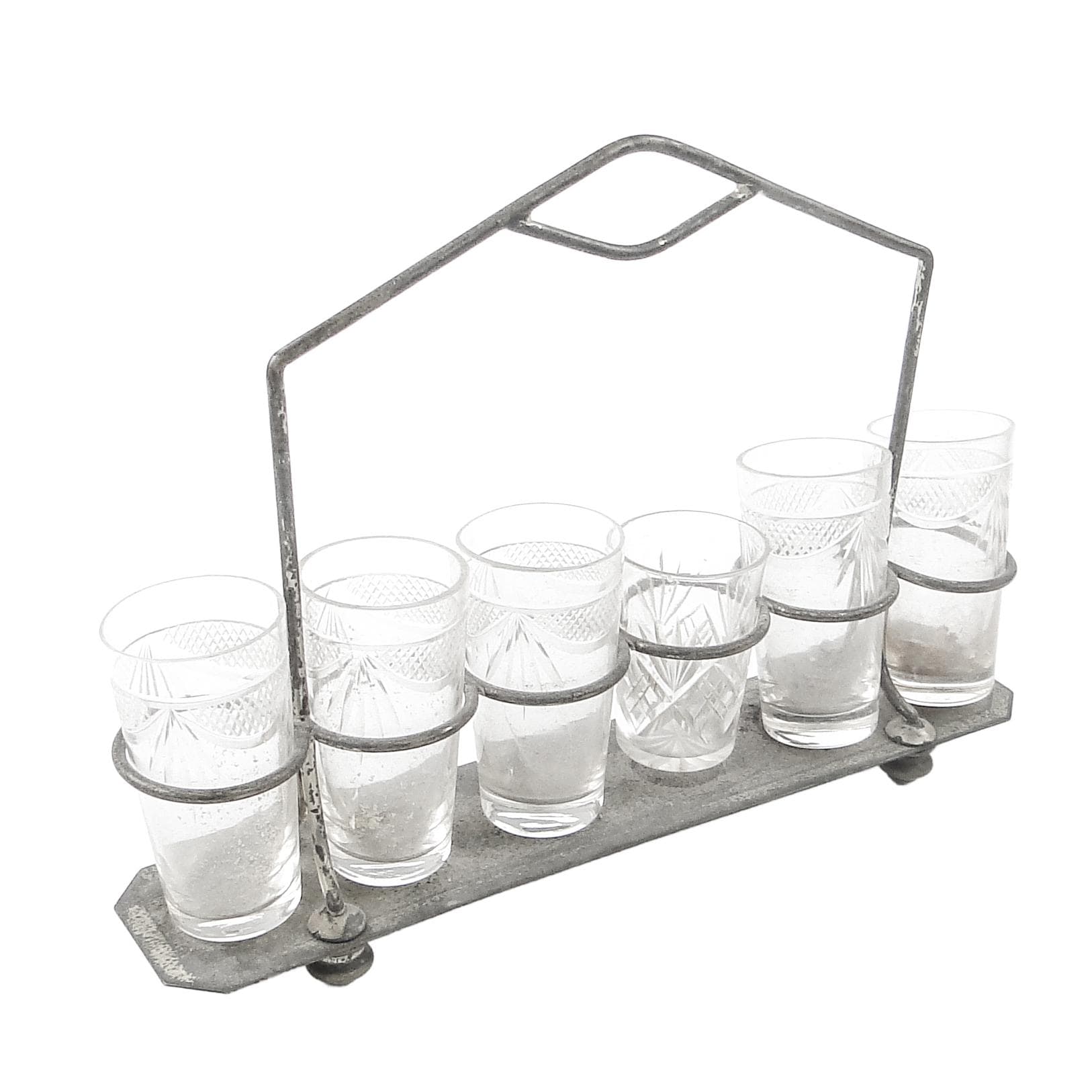 Kabaret na kieliszki do wódki, Secesja, mosiądz srebrzony, Austria, początek XX wieku