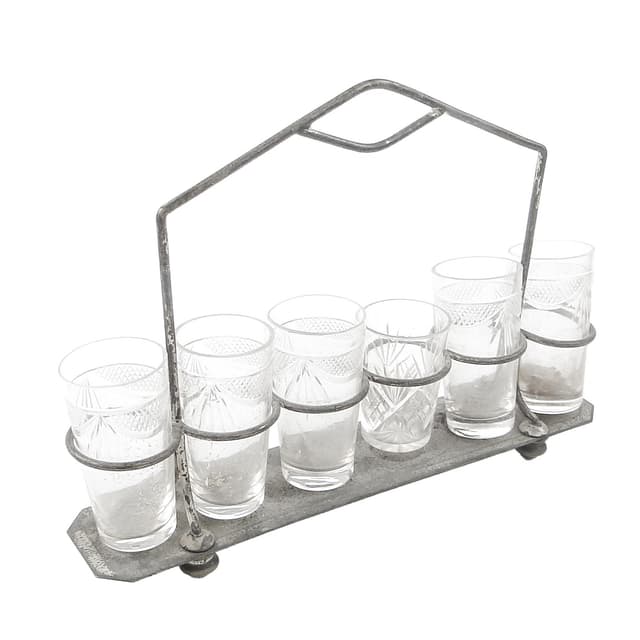 Kabaret na kieliszki do wódki, Secesja, mosiądz srebrzony, Austria, początek XX wieku - WYMIARY