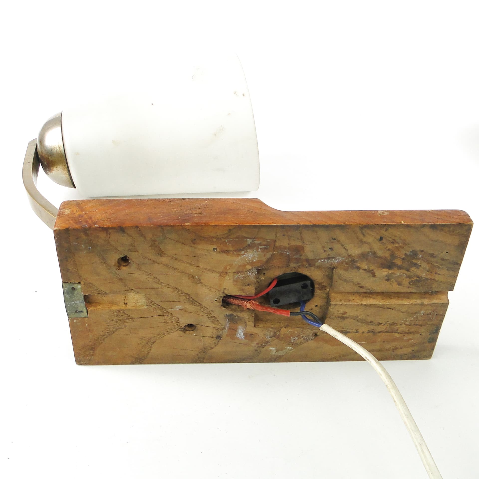 Art Deco wall sconce, nickel-plated brass, walnut wood, Czechoslovakia, 1950s. - 109091