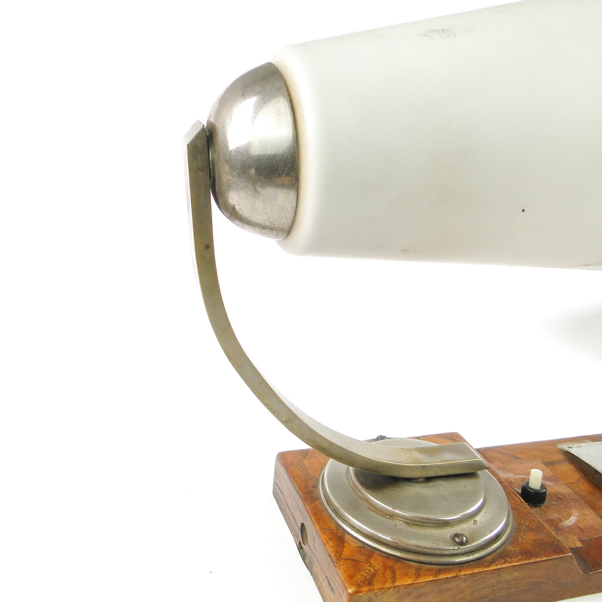 Art Deco wall sconce, nickel-plated brass, walnut wood, Czechoslovakia, 1950s. - 109085