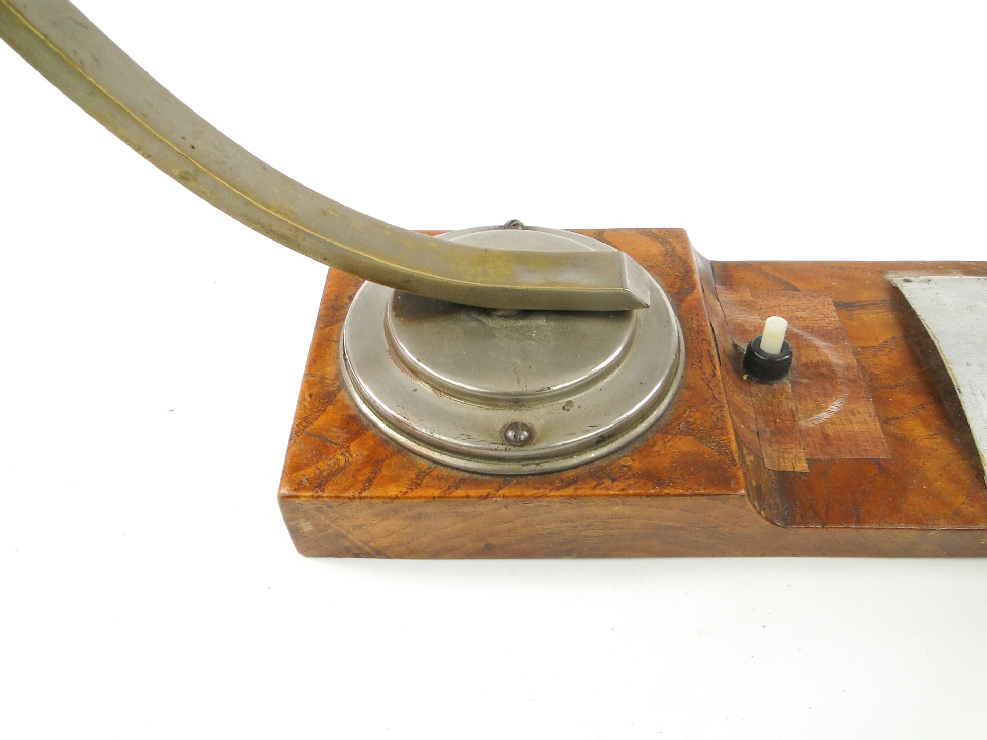 Art Deco wall sconce, nickel-plated brass, walnut wood, Czechoslovakia, 1950s. - 109086