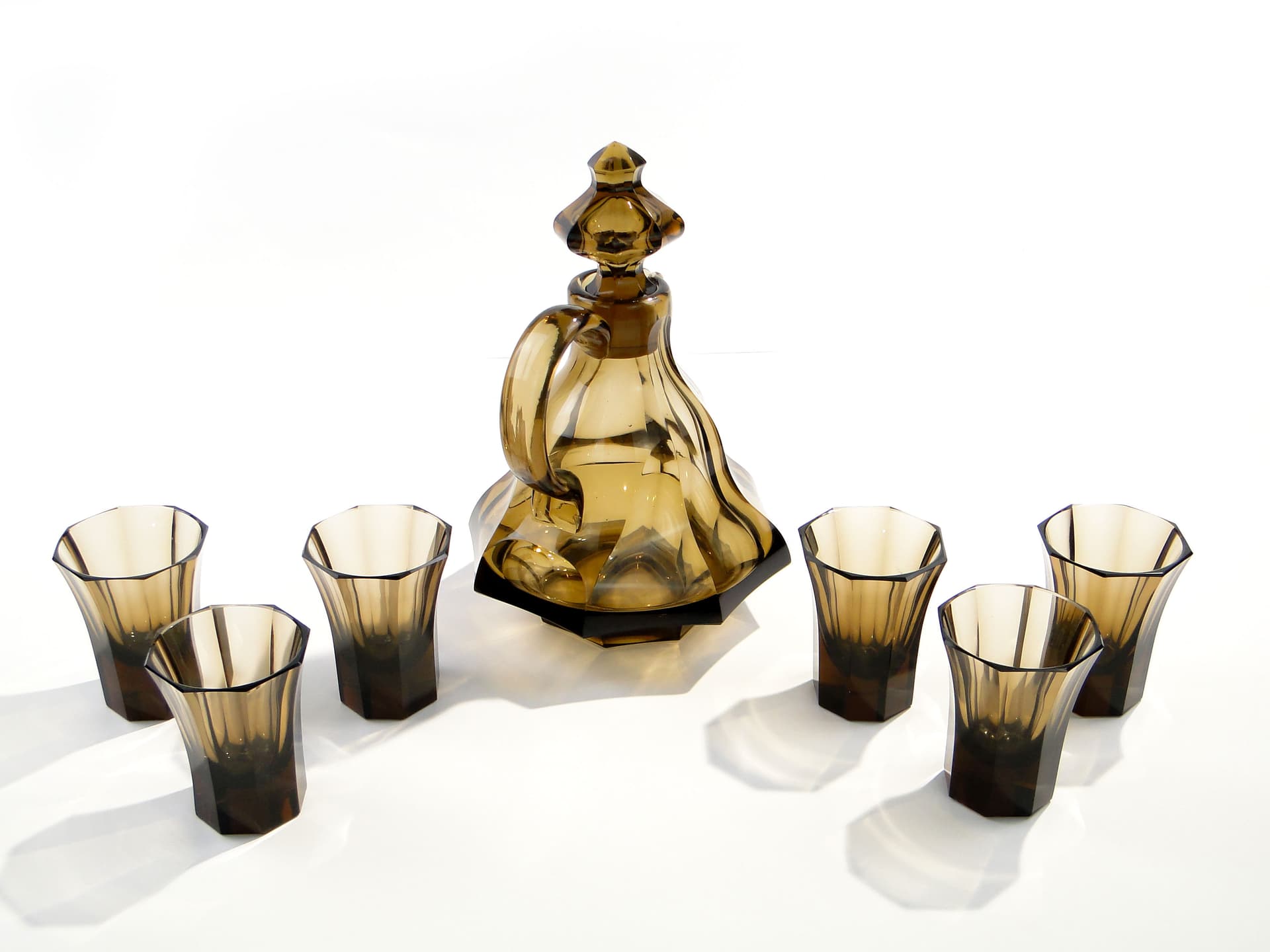 Serwis do wina Art Déco, oliwka, kryształ, proj. O. Graff, Francja, lata 30. - 7701