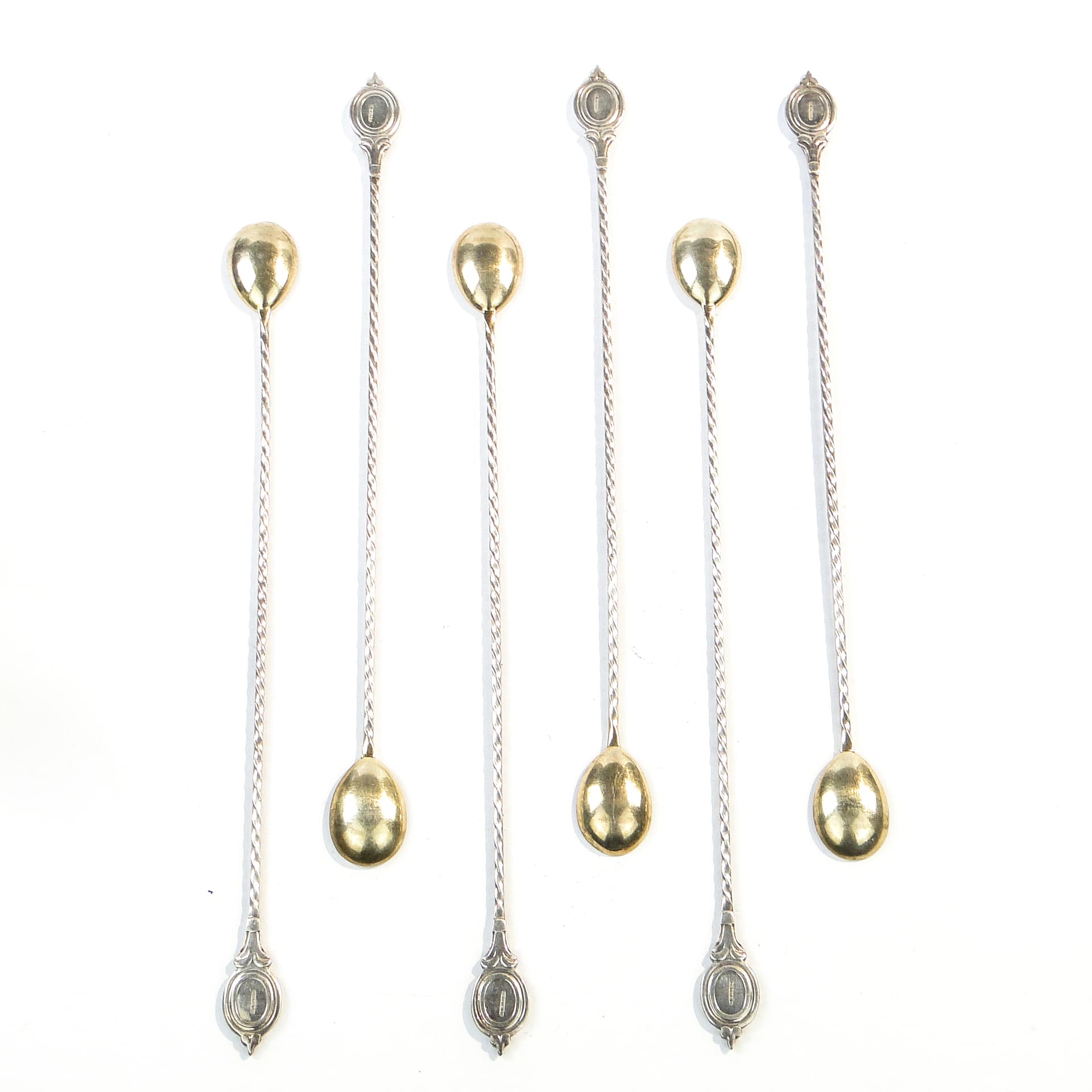 Komplet łyżek do koktajli neoklasycyzm, mosiądz srebrzony, G.A.B., Szwecja, lata 30. - 109138