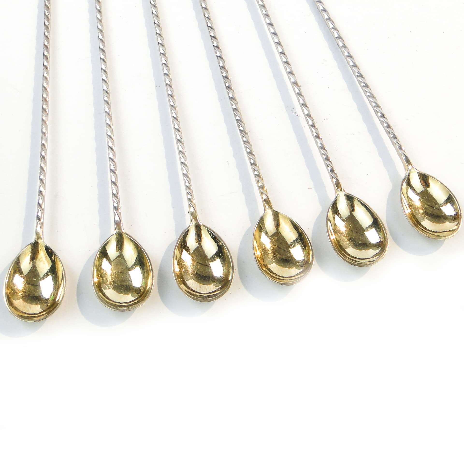 Komplet łyżek do koktajli neoklasycyzm, mosiądz srebrzony, G.A.B., Szwecja, lata 30. - 109134