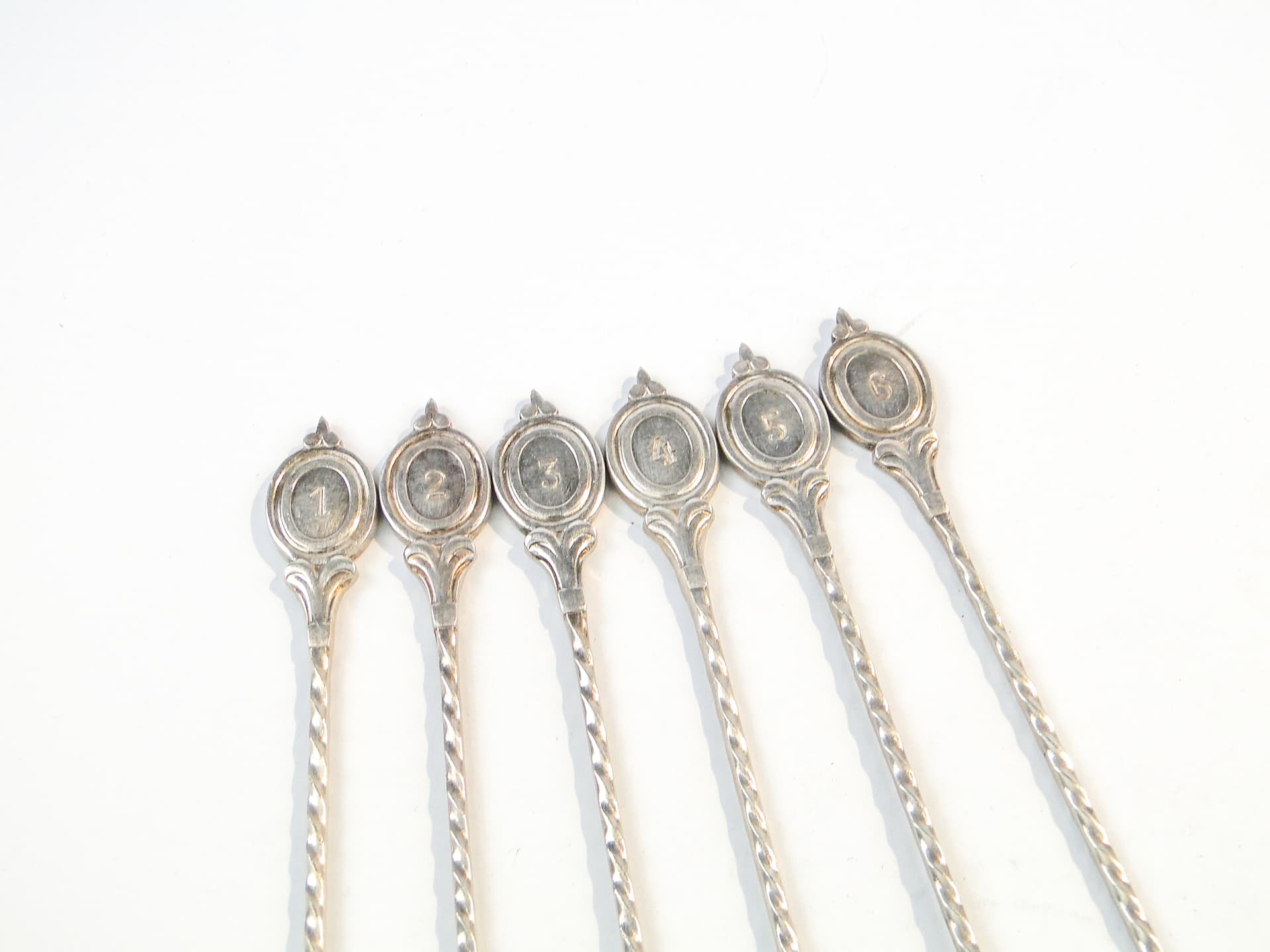 Komplet łyżek do koktajli neoklasycyzm, mosiądz srebrzony, G.A.B., Szwecja, lata 30. - 109132