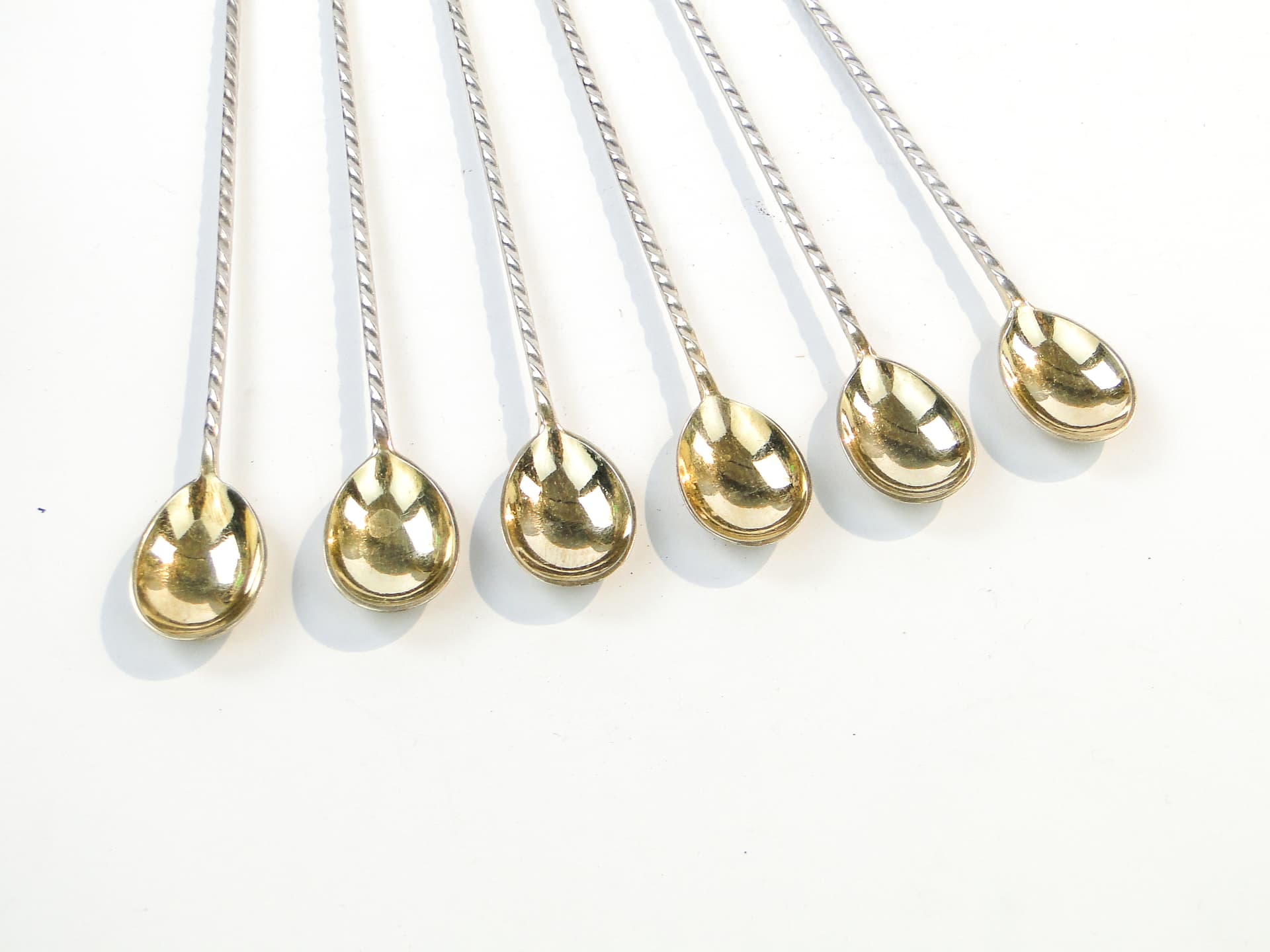 Komplet łyżek do koktajli neoklasycyzm, mosiądz srebrzony, G.A.B., Szwecja, lata 30. - 109133