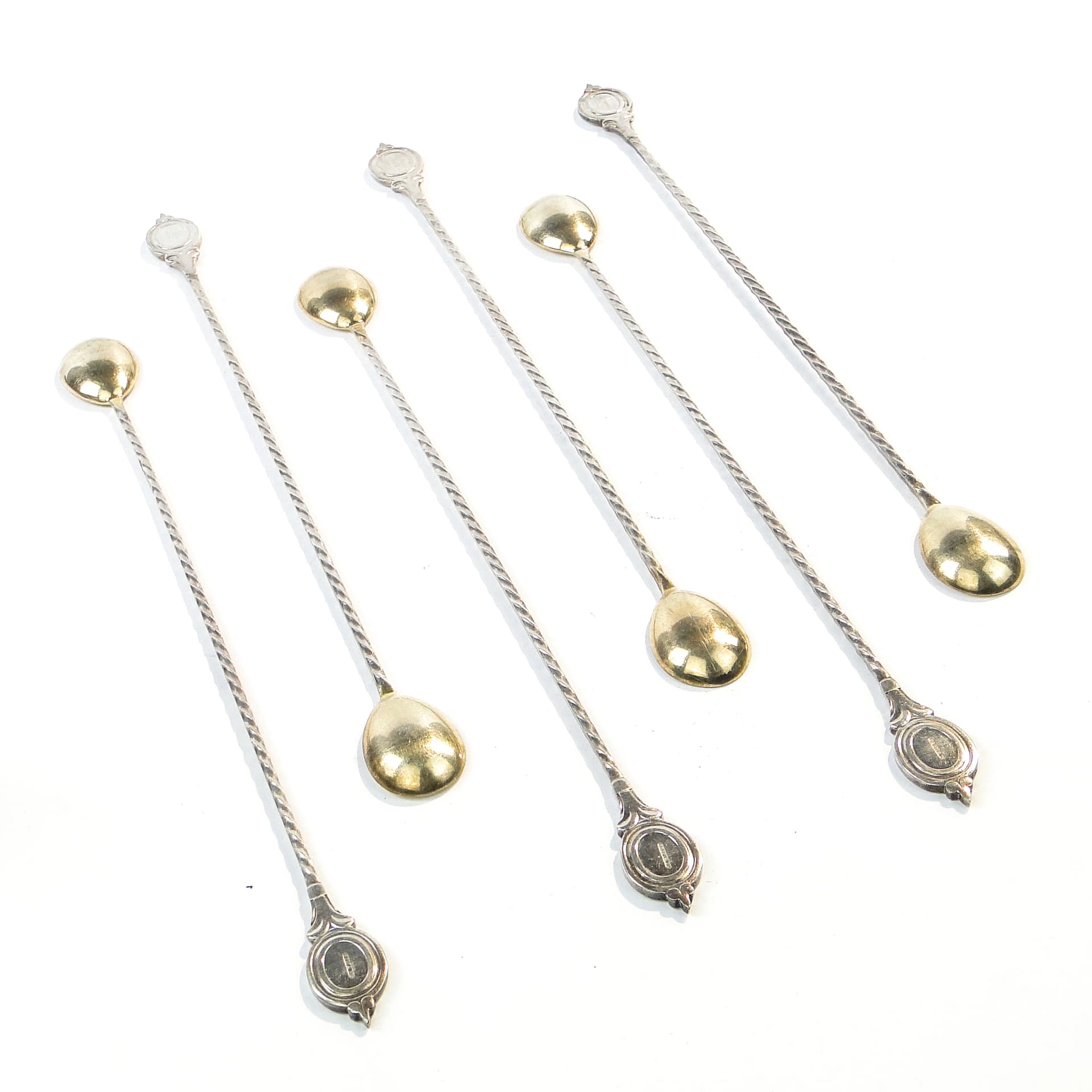 Komplet łyżek do koktajli neoklasycyzm, mosiądz srebrzony, G.A.B., Szwecja, lata 30. - 109140