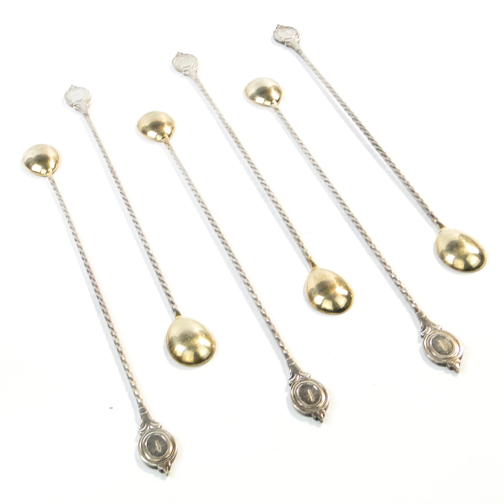 Komplet łyżek do koktajli neoklasycyzm, mosiądz srebrzony, G.A.B., Szwecja, lata 30. - 109143