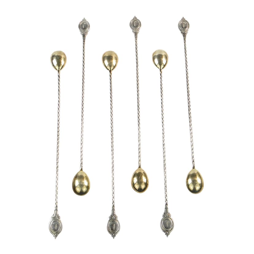 Komplet łyżek do koktajli neoklasycyzm, mosiądz srebrzony, G.A.B., Szwecja, lata 30.