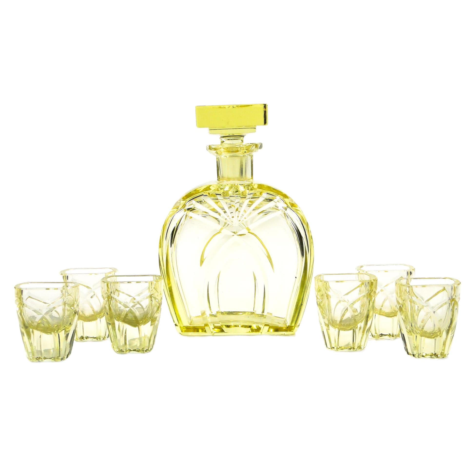 Liqueur set Art Deco, yellow crystal, Czech Republic, 1930s.