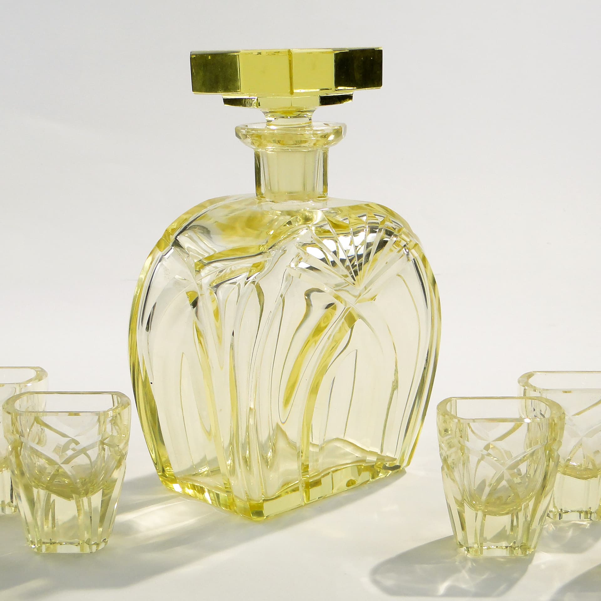 Liqueur set Art Deco, yellow crystal, Czech Republic, 1930s. - 7708