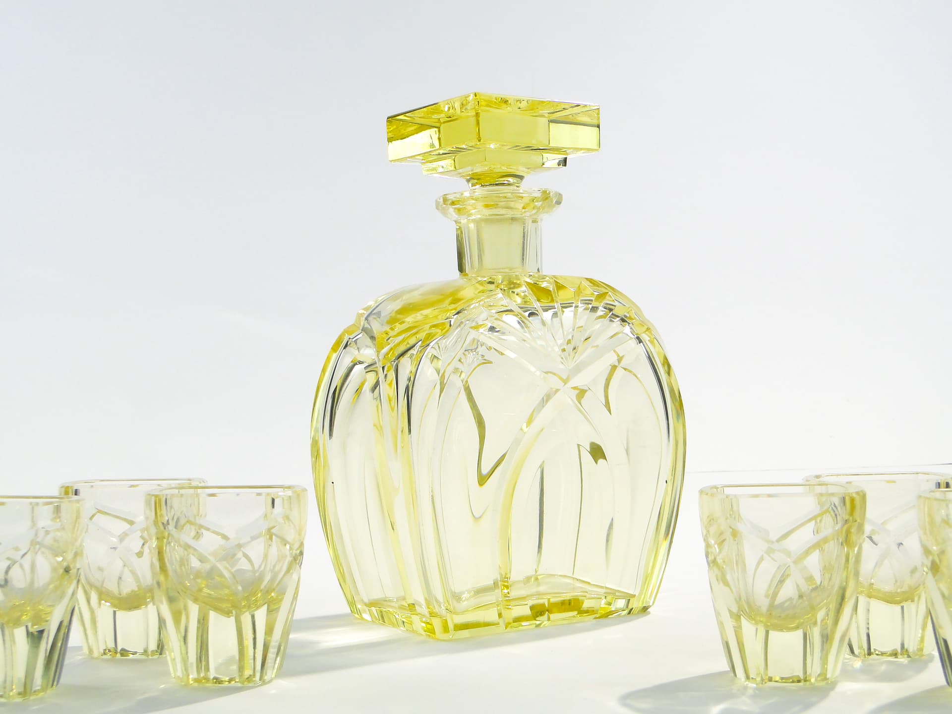 Liqueur set Art Deco, yellow crystal, Czech Republic, 1930s. - 7705