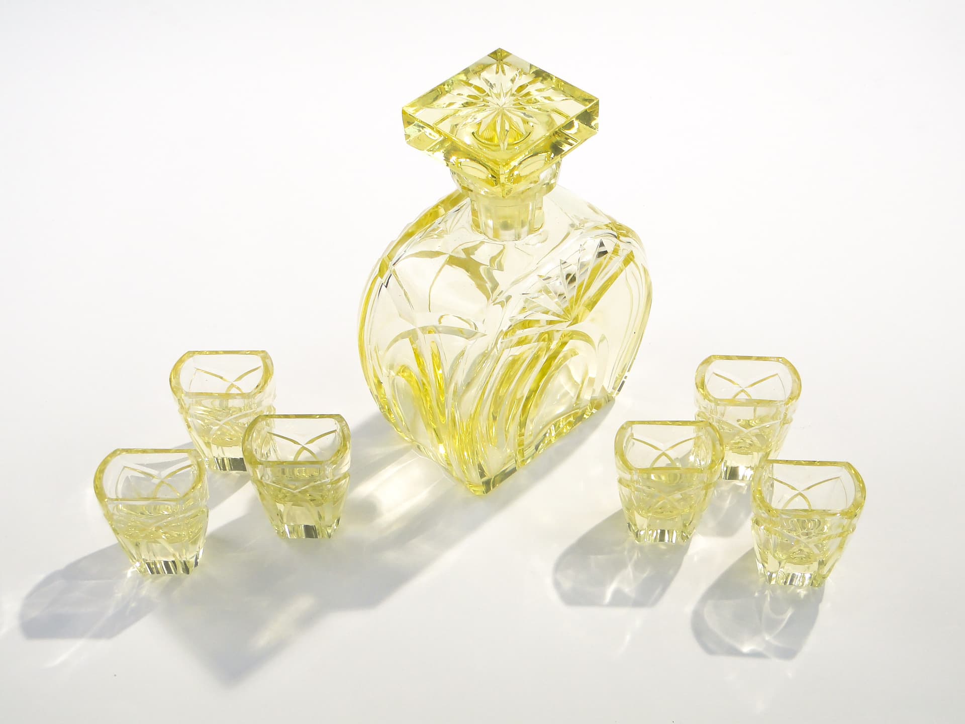 Liqueur set Art Deco, yellow crystal, Czech Republic, 1930s. - 7707