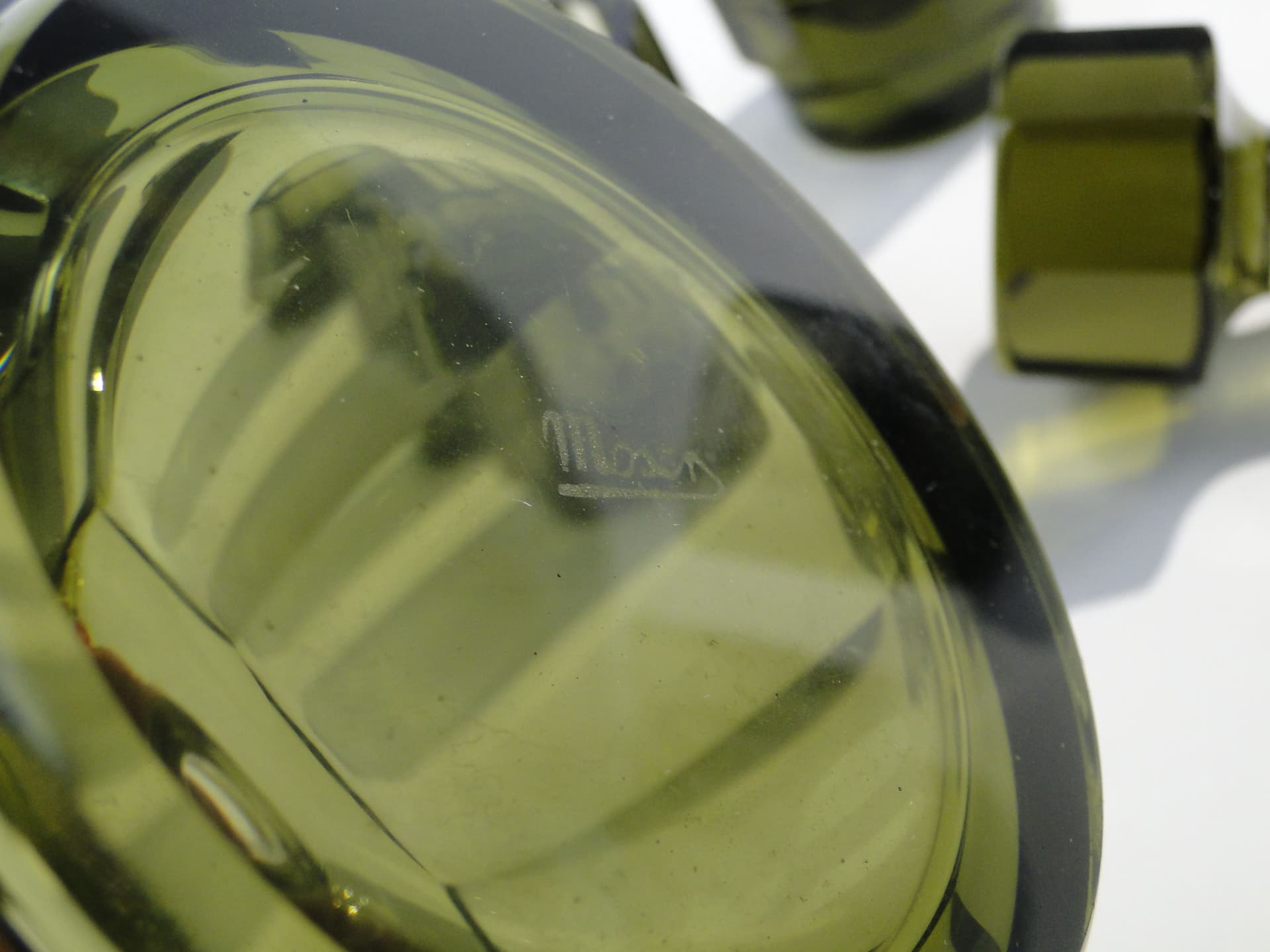 Liqueur set Art Deco, olive, crystal, Ludwik Moser & Sohne, Czech Republic, 1930s. - 7727