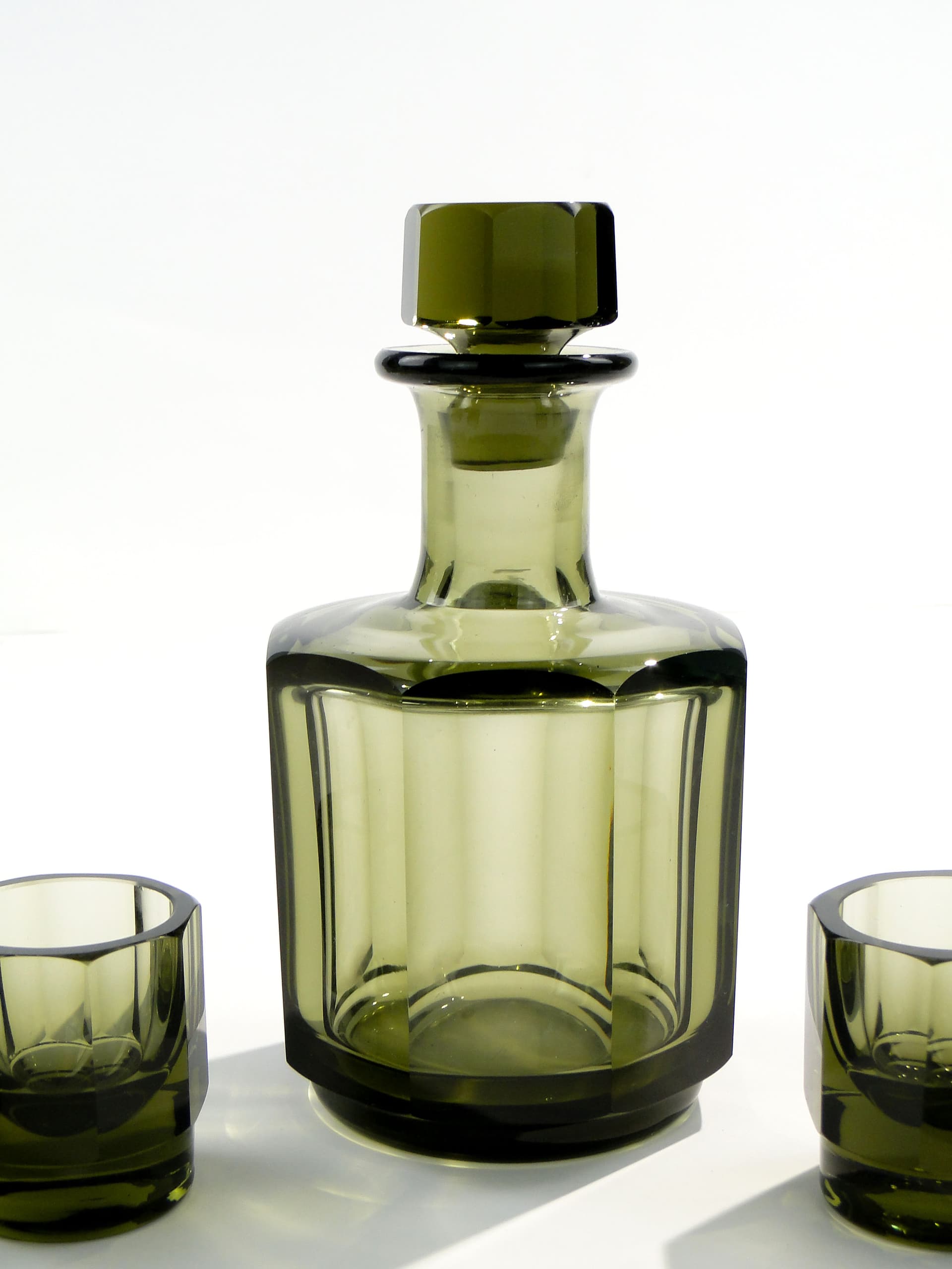 Liqueur set Art Deco, olive, crystal, Ludwik Moser & Sohne, Czech Republic, 1930s. - 7722