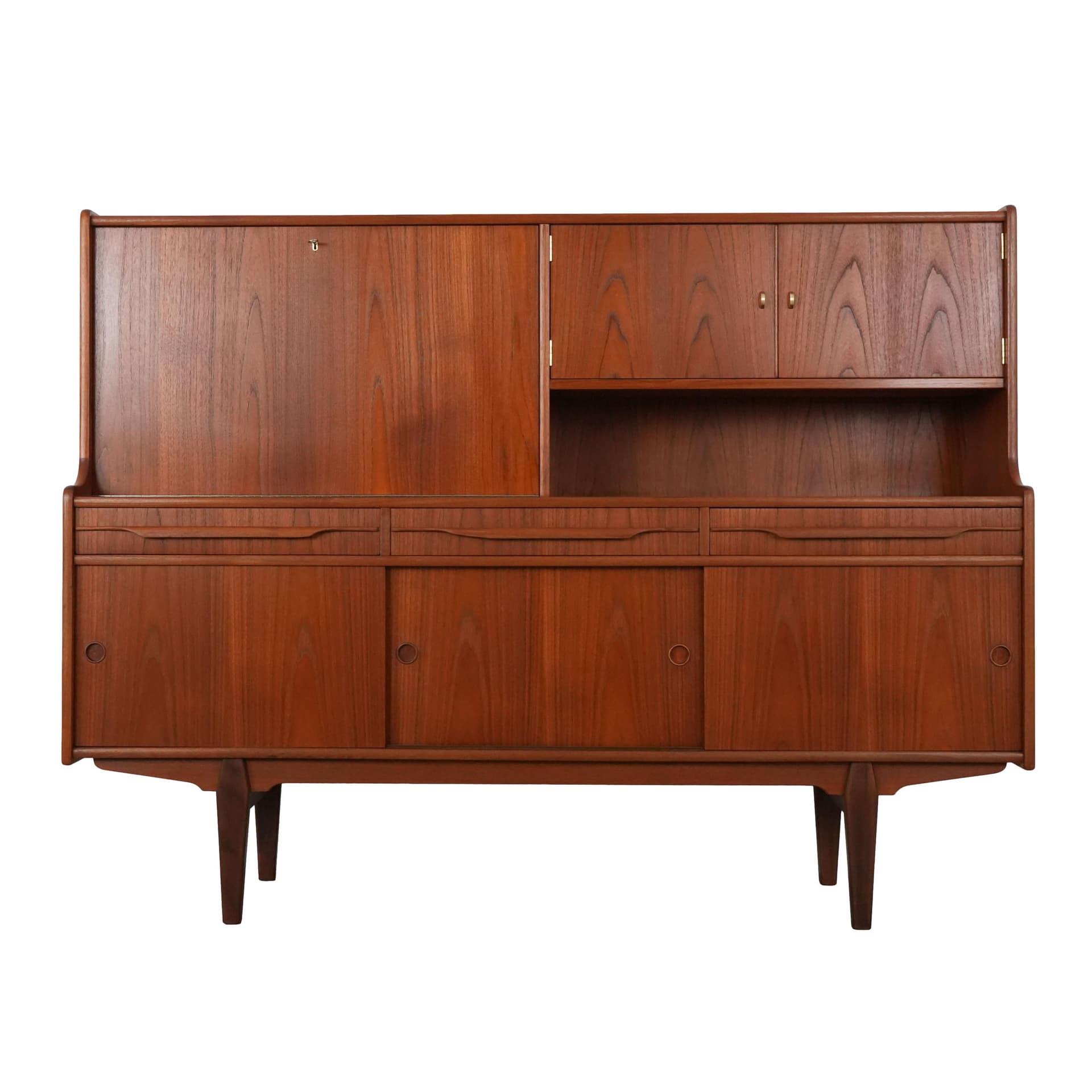 Highboard, dark brown teak, Denmark, 1960s.