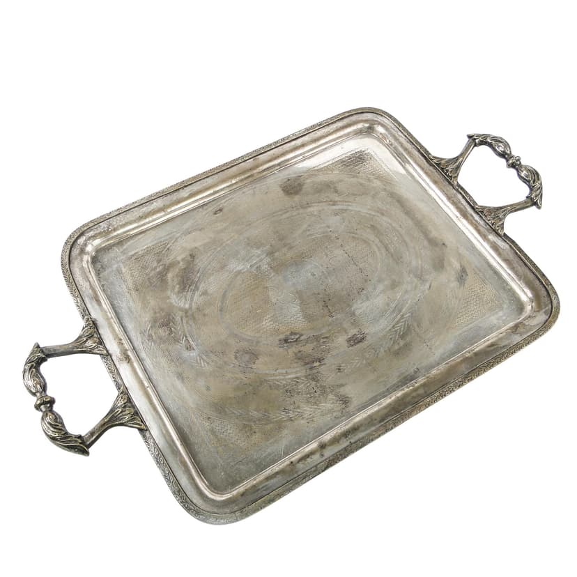 Taca serwisowa eklektyczna, mosiądz srebrzony, Polska, XIX w.