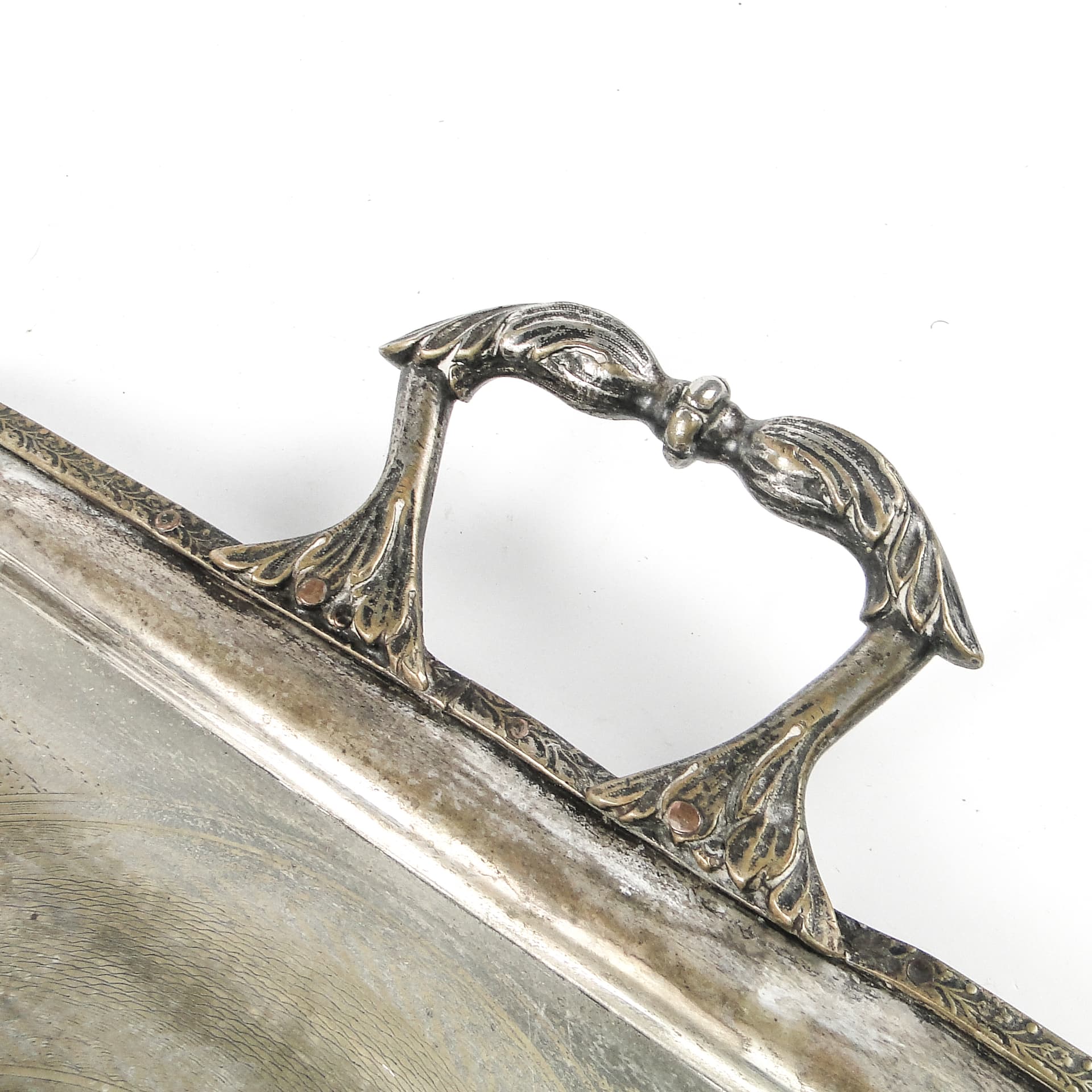 Taca serwisowa eklektyczna, mosiądz srebrzony, Polska, XIX w. - 109335