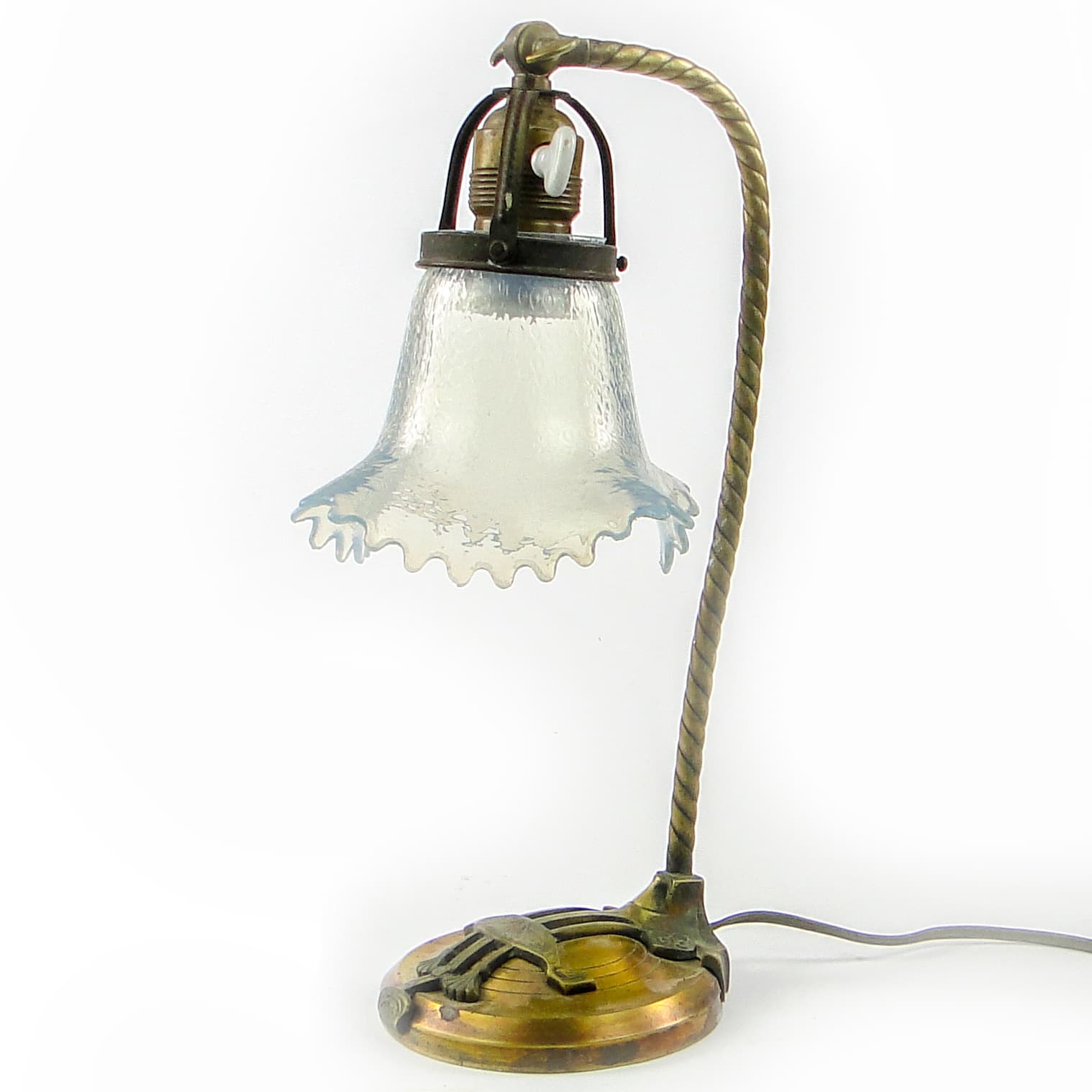 Table lamp, Art Nouveau, brass, iridescent glass, Germany, early 20th c. - 109344