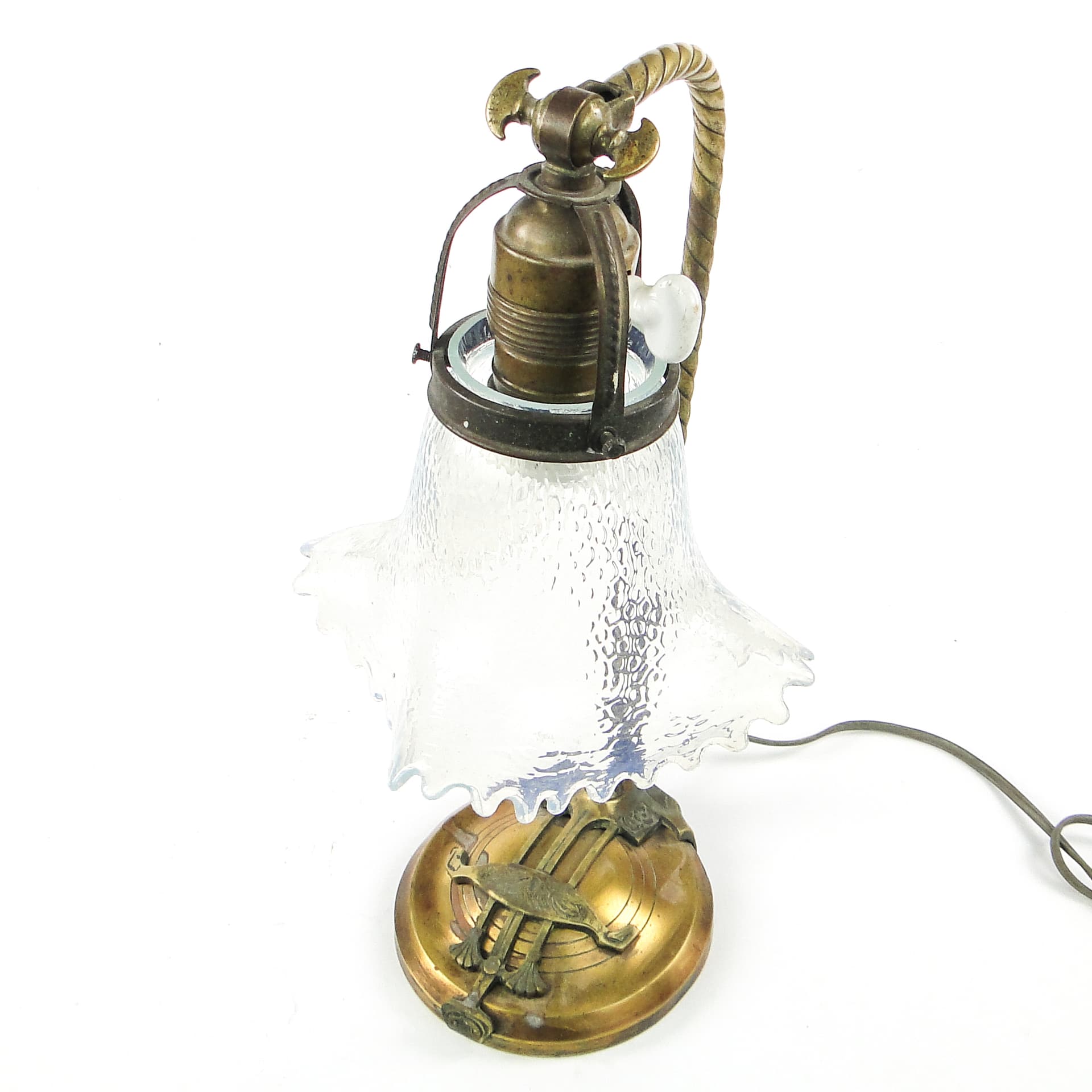 Table lamp, Art Nouveau, brass, iridescent glass, Germany, early 20th c. - 109341