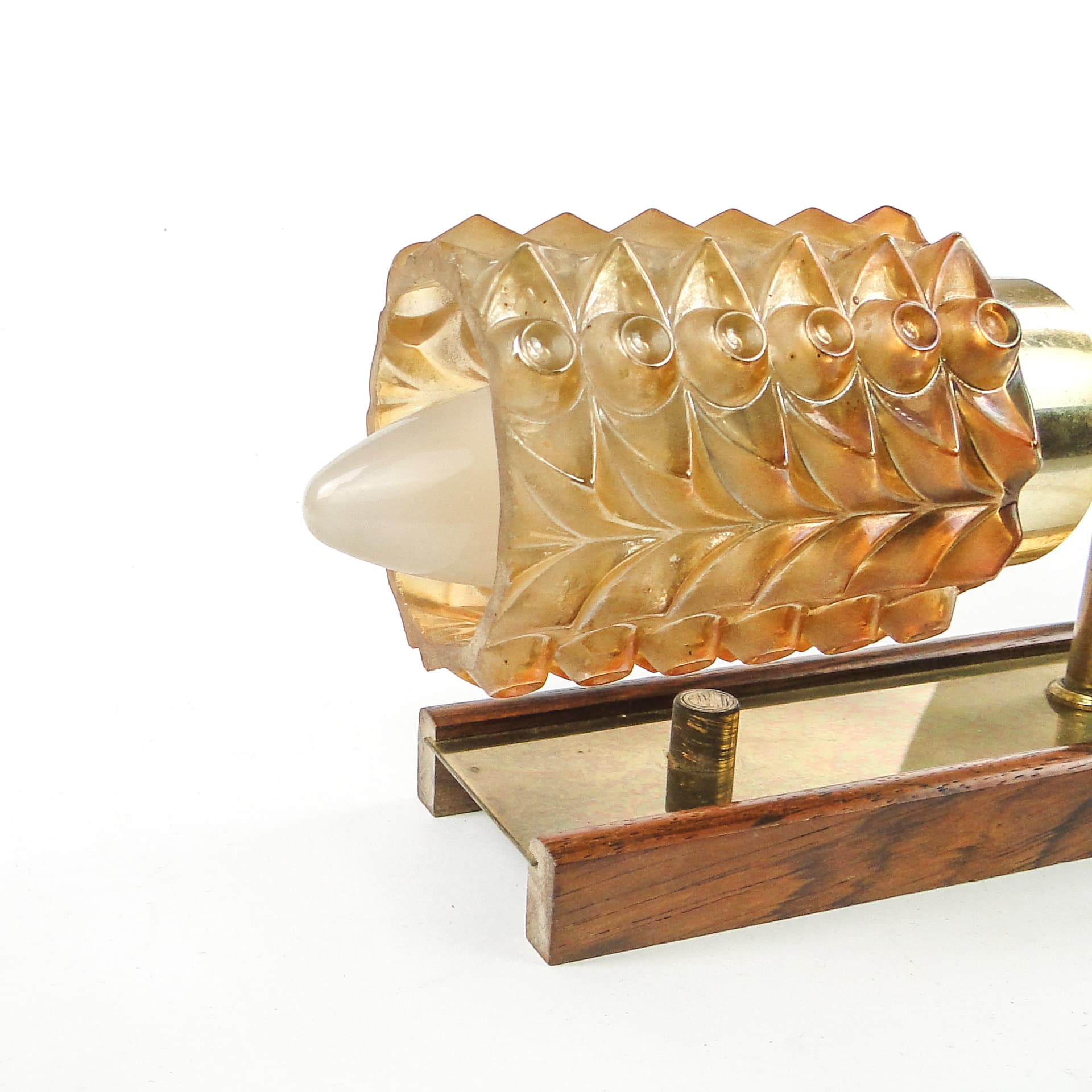 Postmodernist wall sconce, wood, brass, glass, Germany, 1970s. - 109357