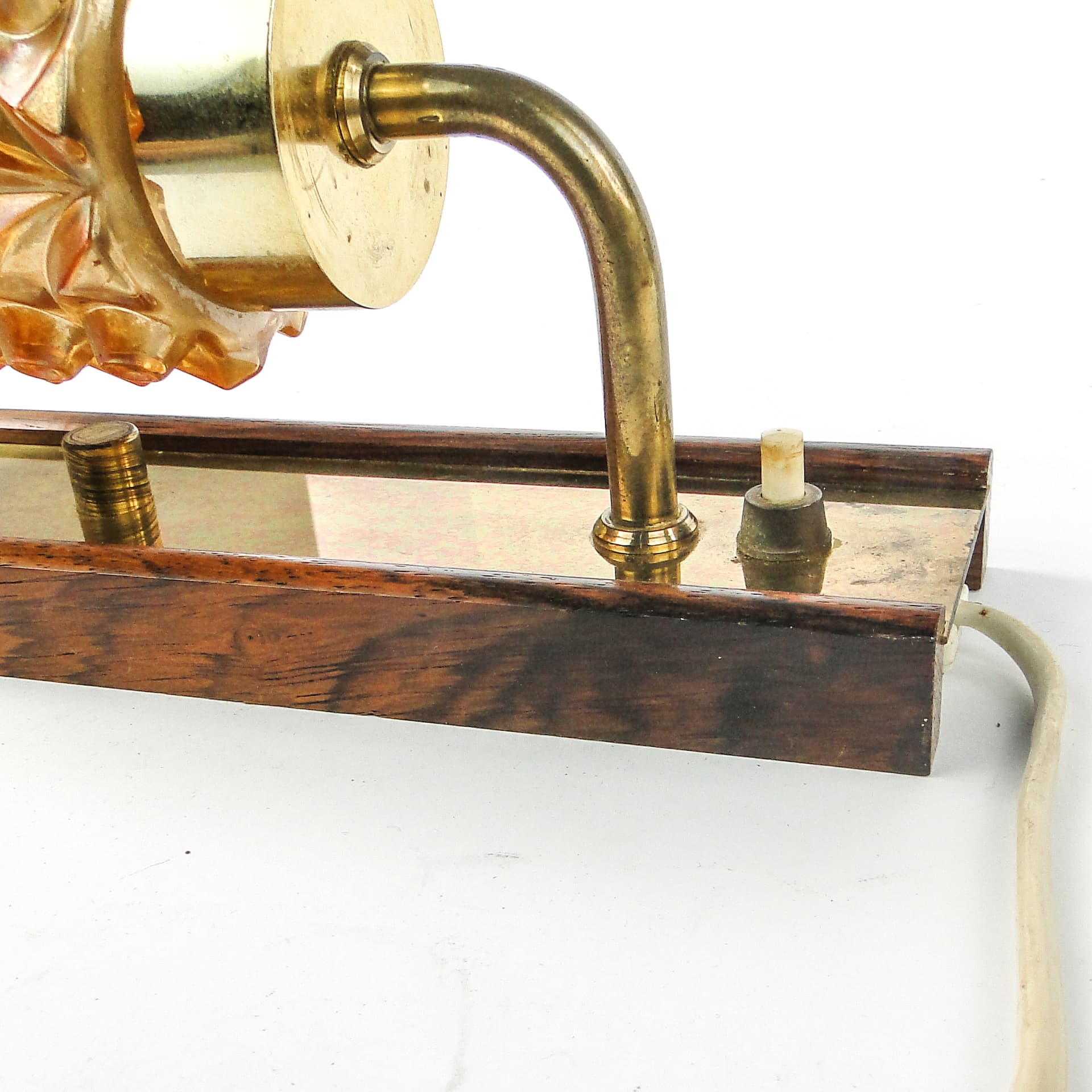 Postmodernist wall sconce, wood, brass, glass, Germany, 1970s. - 109354