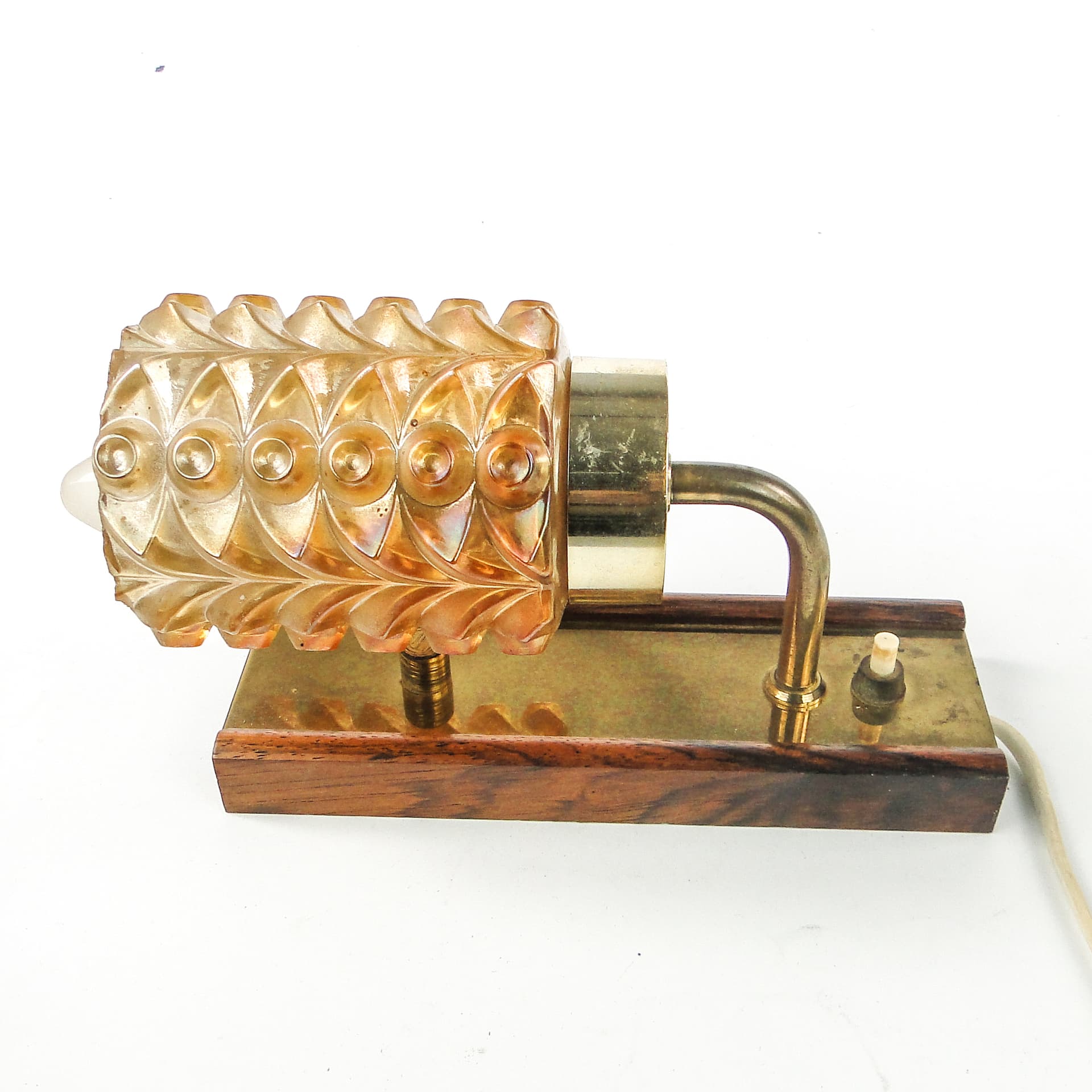 Postmodernist wall sconce, wood, brass, glass, Germany, 1970s. - 109355