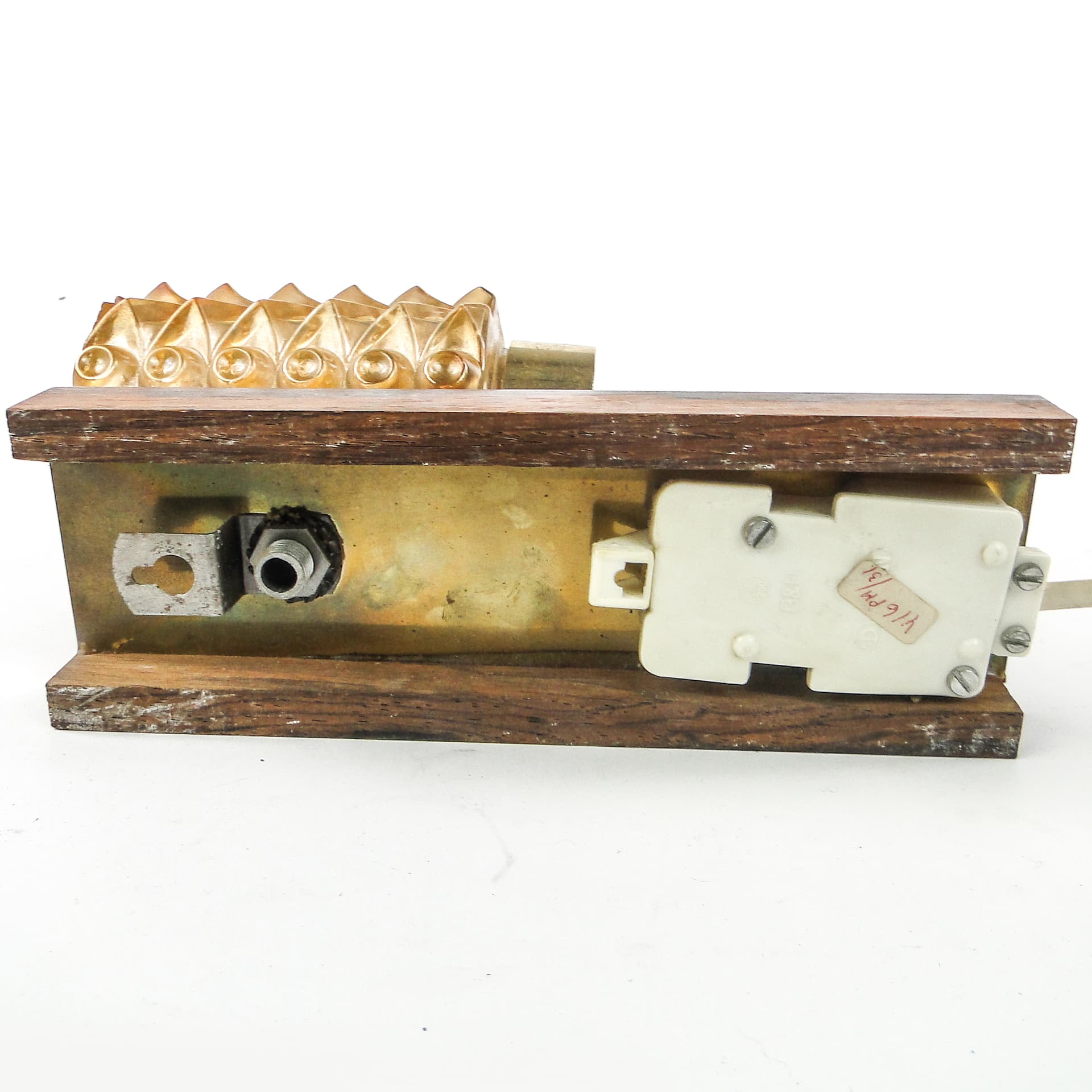 Postmodernist wall sconce, brass, walnut, glass, Germany, 1970s. - 109373