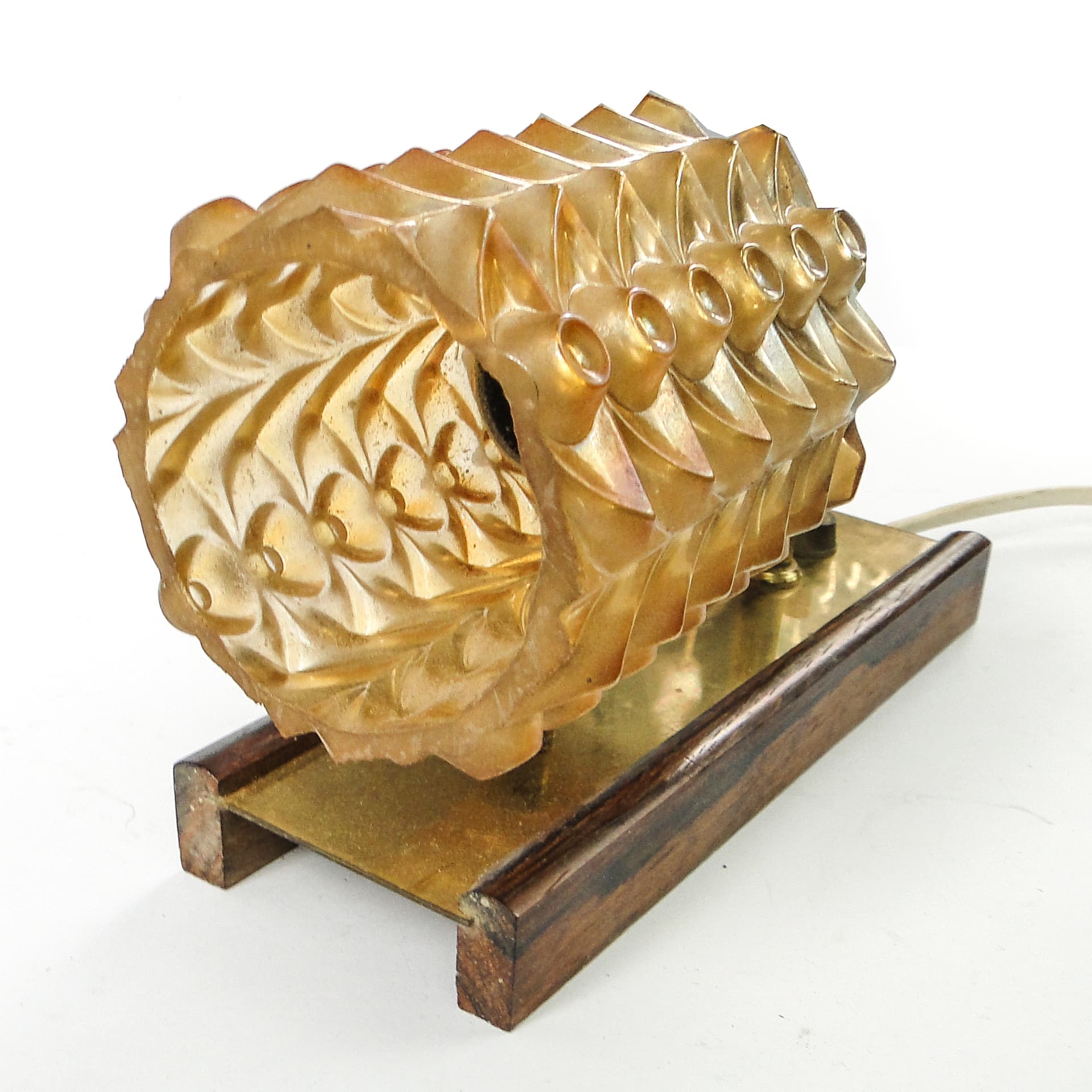 Postmodernist wall sconce, brass, walnut, glass, Germany, 1970s. - 109370