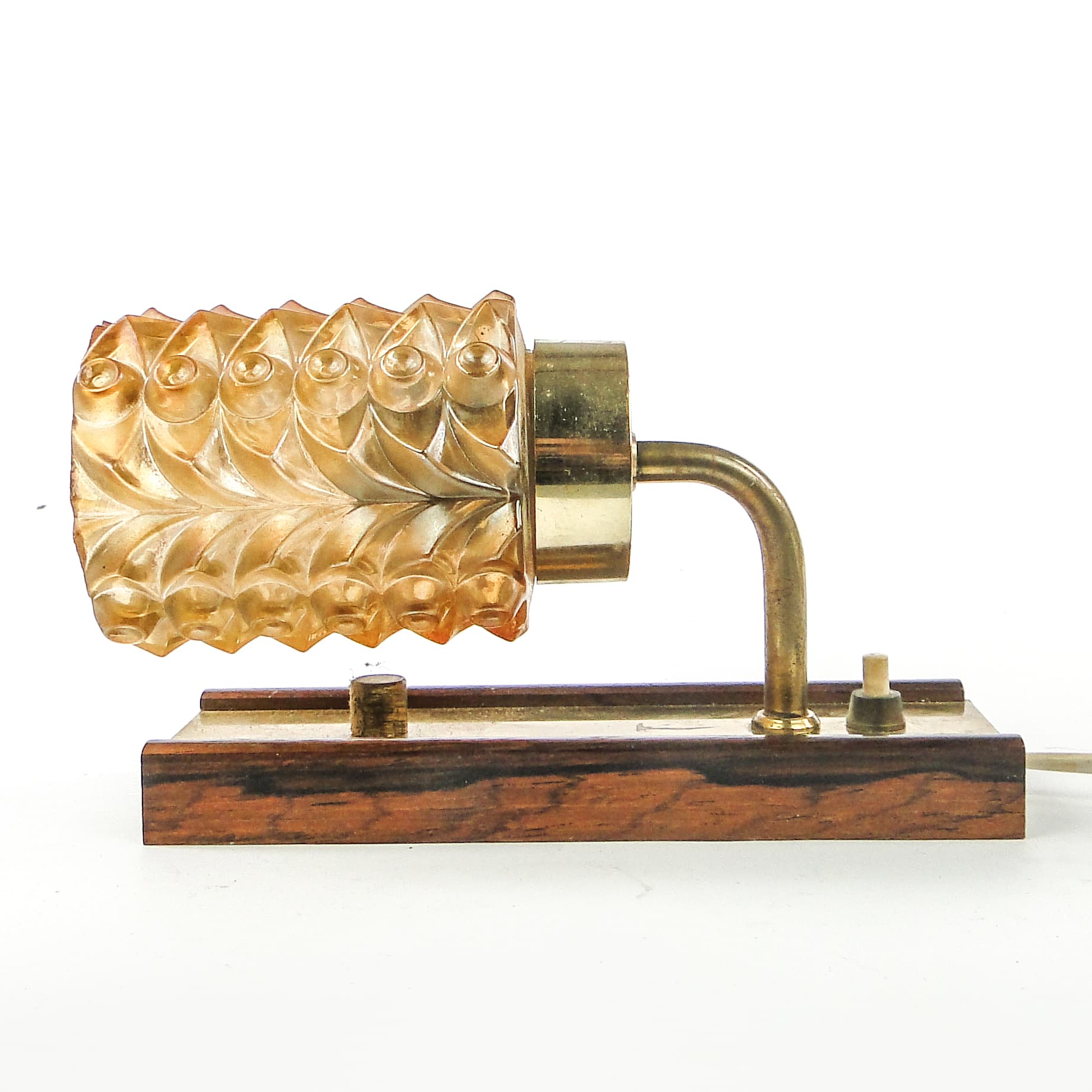 Postmodernist wall sconce, brass, walnut, glass, Germany, 1970s. - 109365