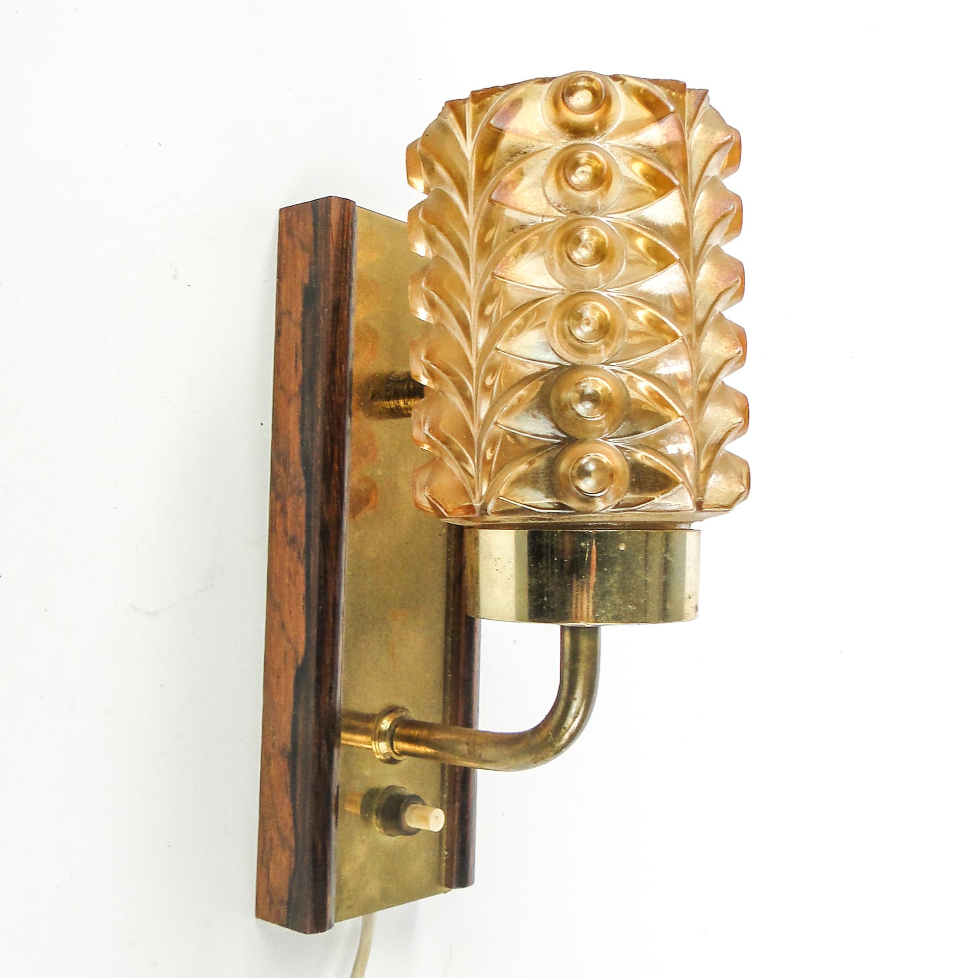 Postmodernist wall sconce, brass, walnut, glass, Germany, 1970s. - 109368