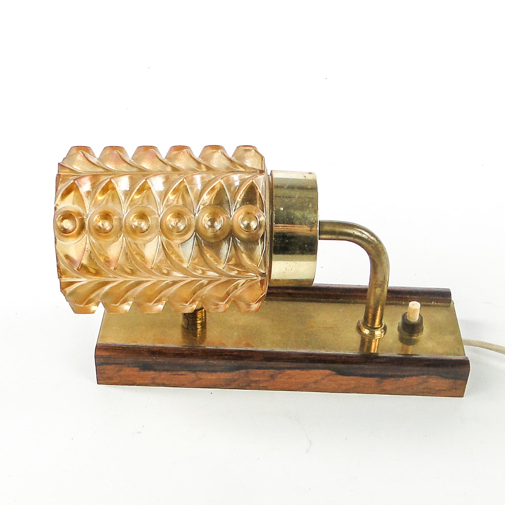 Postmodernist wall sconce, brass, walnut, glass, Germany, 1970s. - 109369