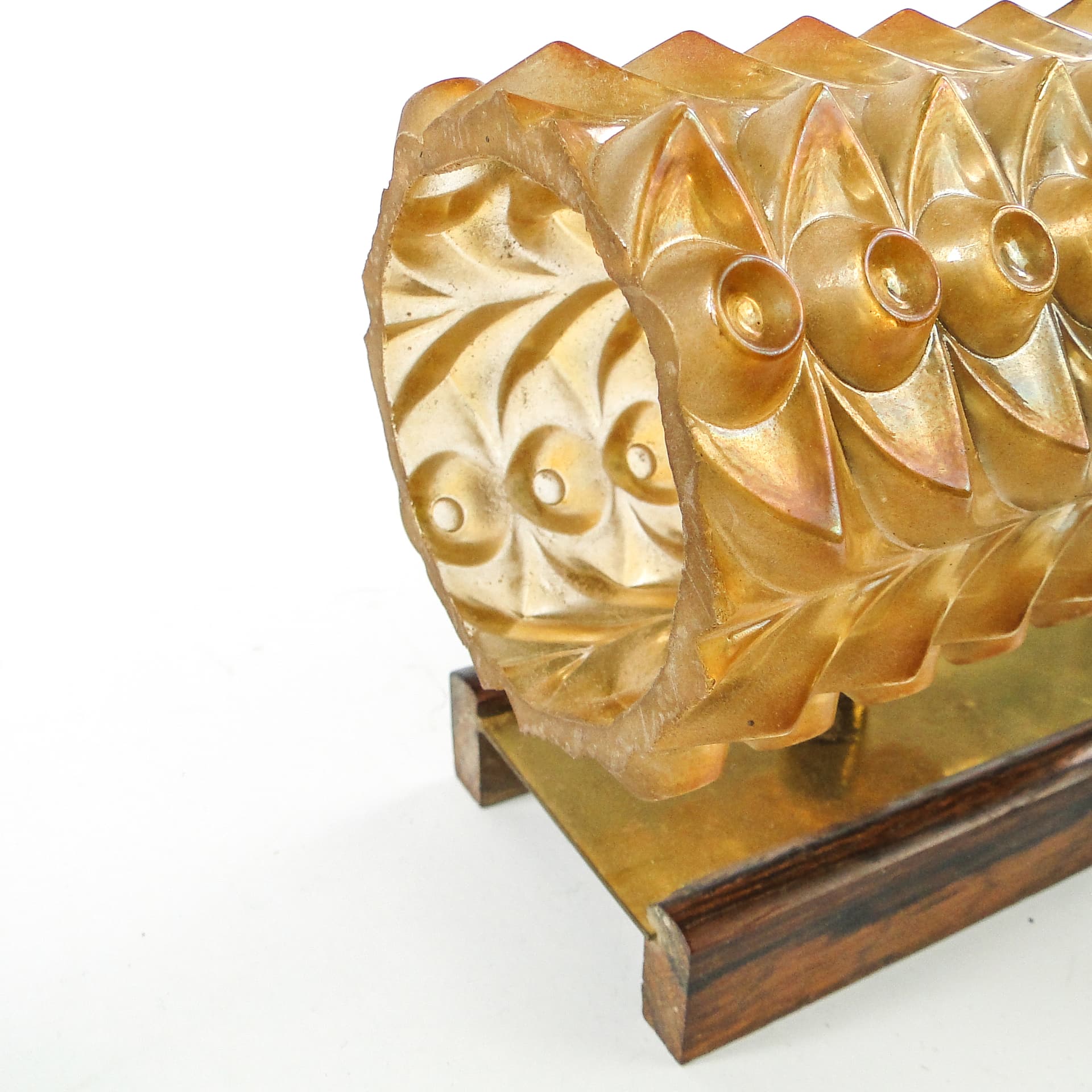 Postmodernist wall sconce, brass, walnut, glass, Germany, 1970s. - 109372