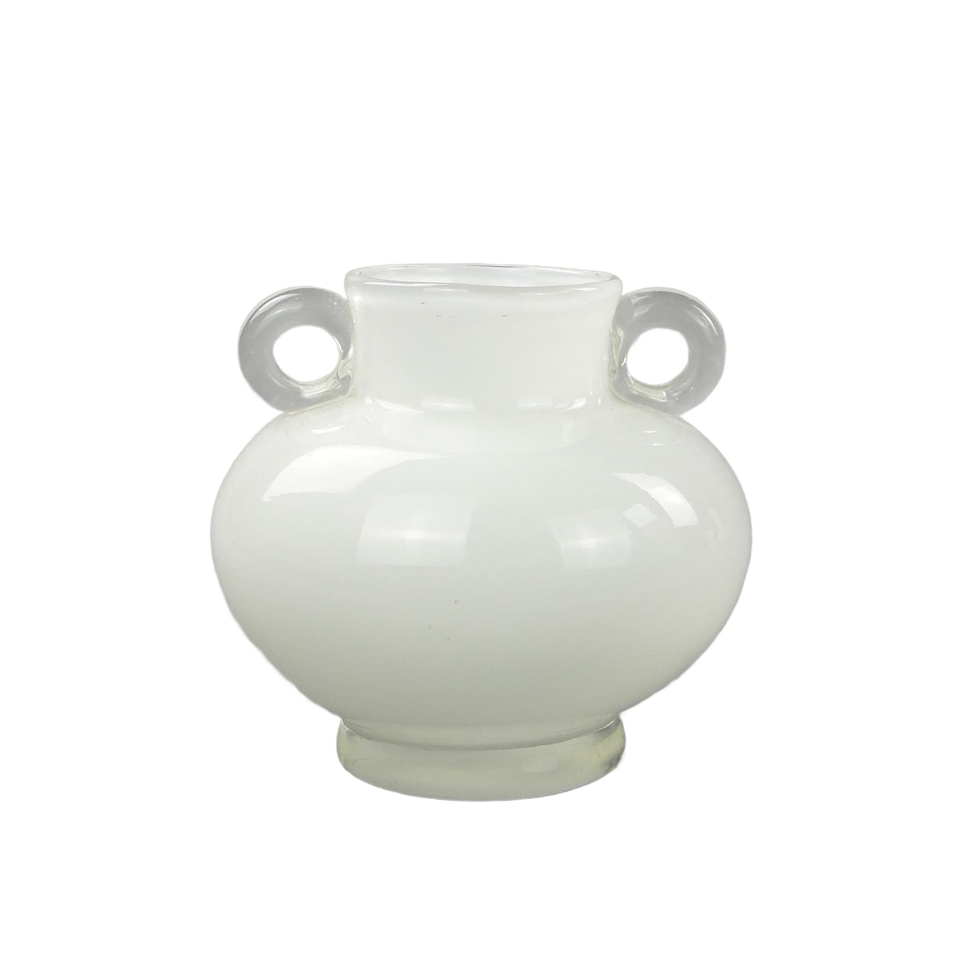 Wazon z uchwytami, szkło biały, proj. J. Słuczan-Orkusz, Polska, lata 80.