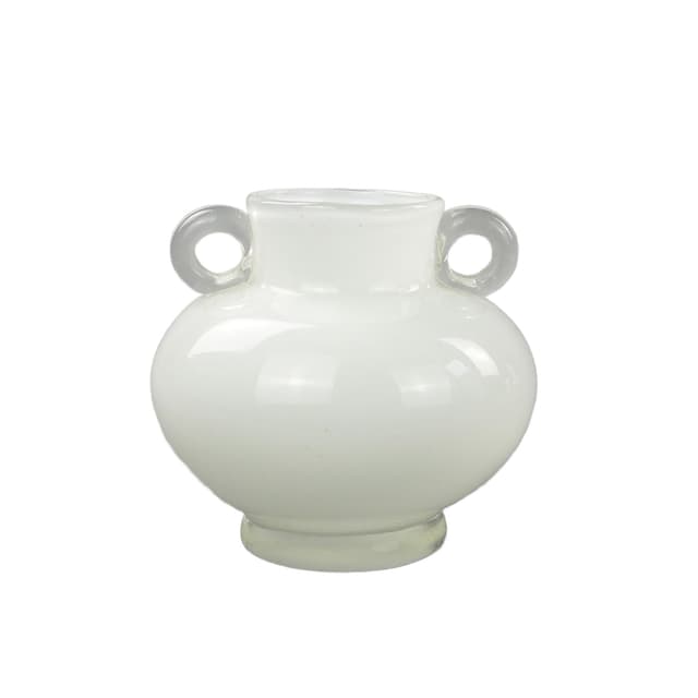 Wazon z uchwytami, szkło biały, proj. J. Słuczan-Orkusz, Polska, lata 80. - WYMIARY