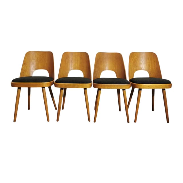 Komplet czterech krzeseł TON, dąb, tkanina szara, proj. O. Haerdtl, Tatra Nabytok, Czechosłowacja, lata 60. - WYMIARY