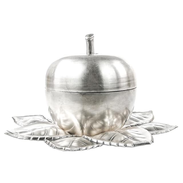 Art Deco sugar bowl, silver-plated brass, Hungary, 1950s. - DIMENSION