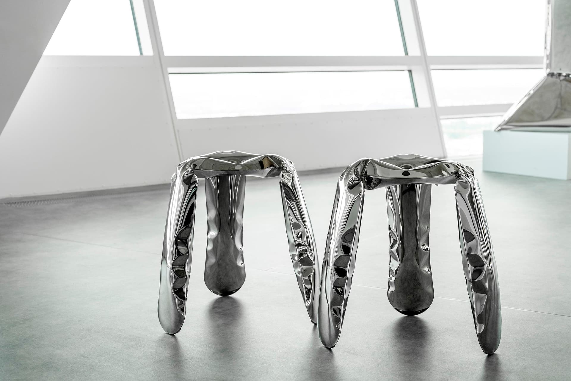 Stołek PLOPP inox, srebrny 38 cm, Zieta Studio - 119686