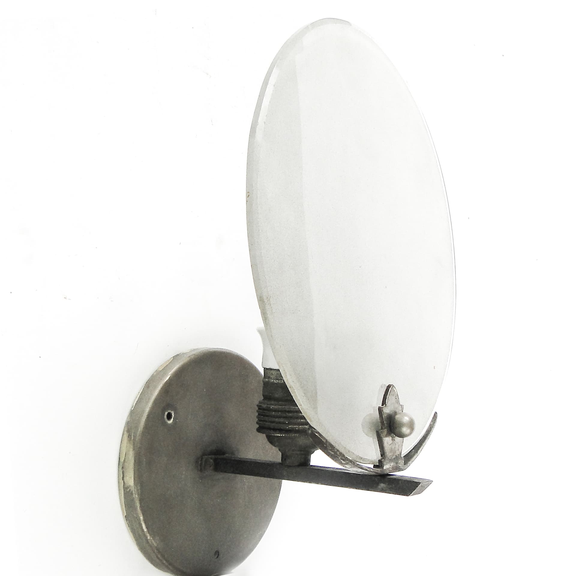 Art Deco wall sconce, nickel-plated brass, frosted glass, Poland, 1930s. - 109526