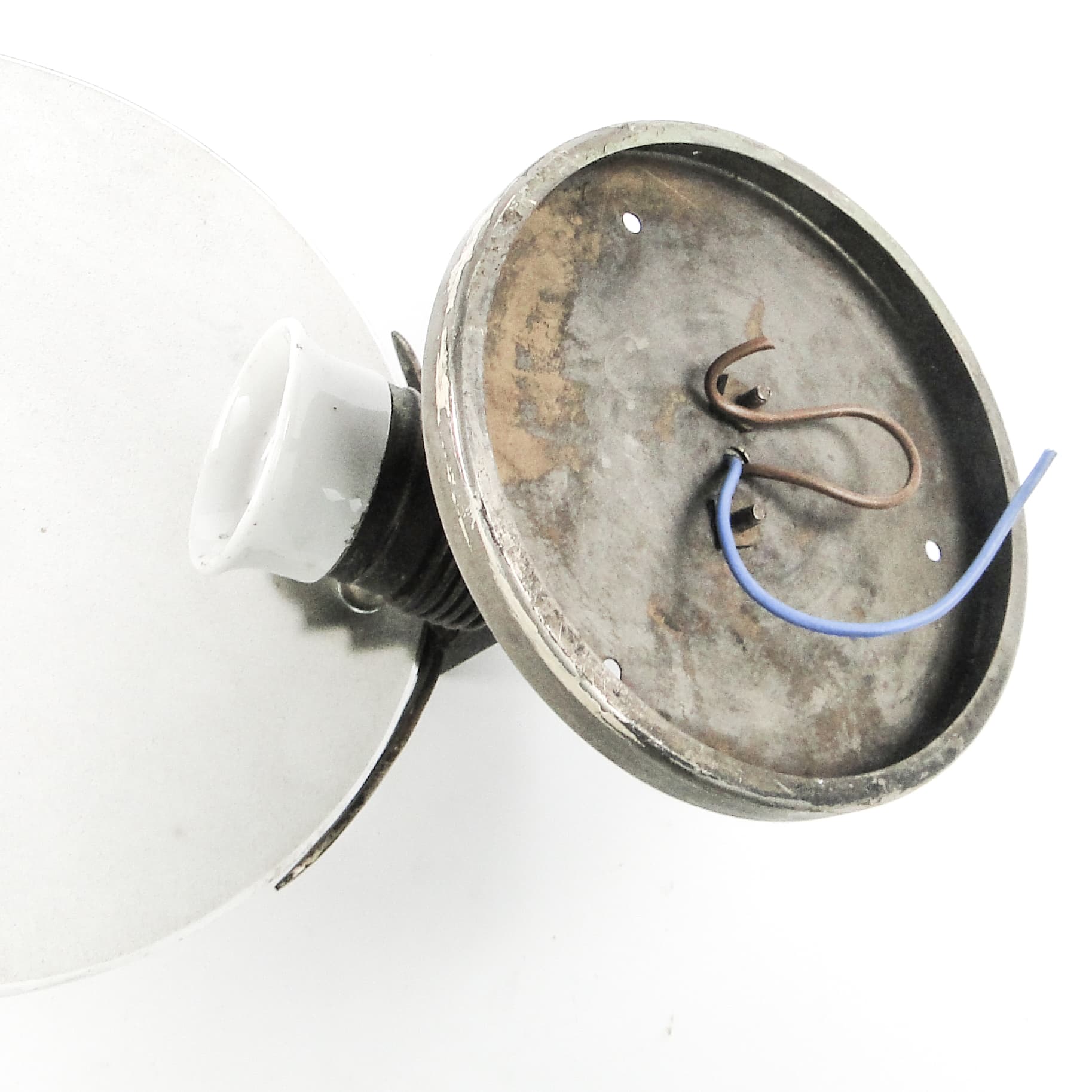 Art Deco wall sconce, nickel-plated brass, frosted glass, Poland, 1930s. - 109524