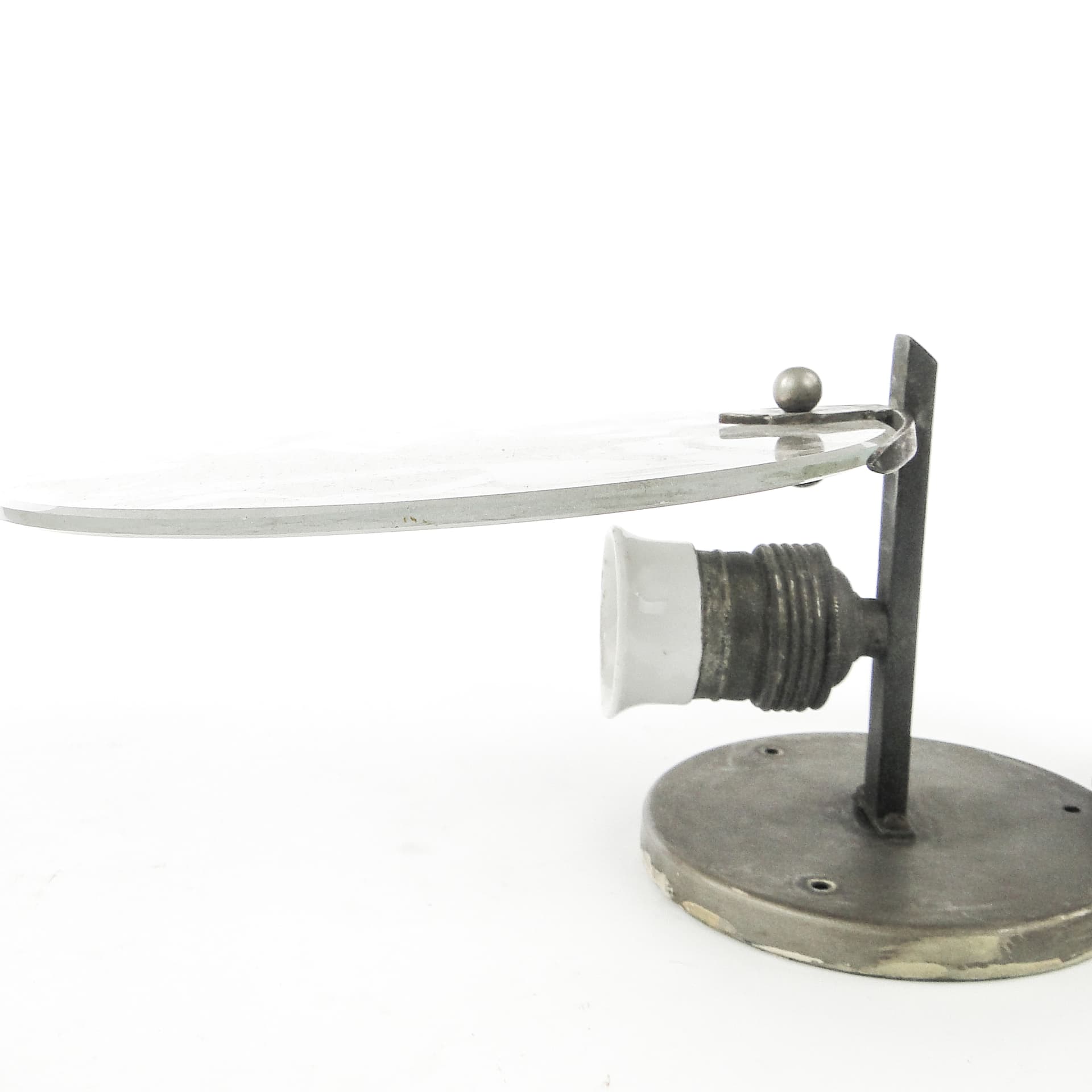 Art Deco wall sconce, nickel-plated brass, frosted glass, Poland, 1930s. - 109523