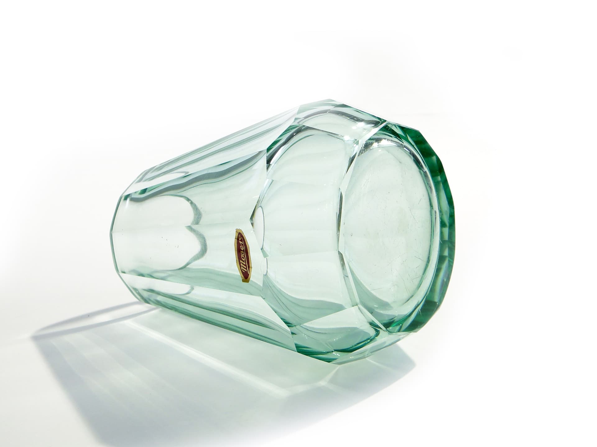 Wazon Viennese Secession, kryształ zielony, proj. J. Hoffmann, Czechy, lata 50. - 7815