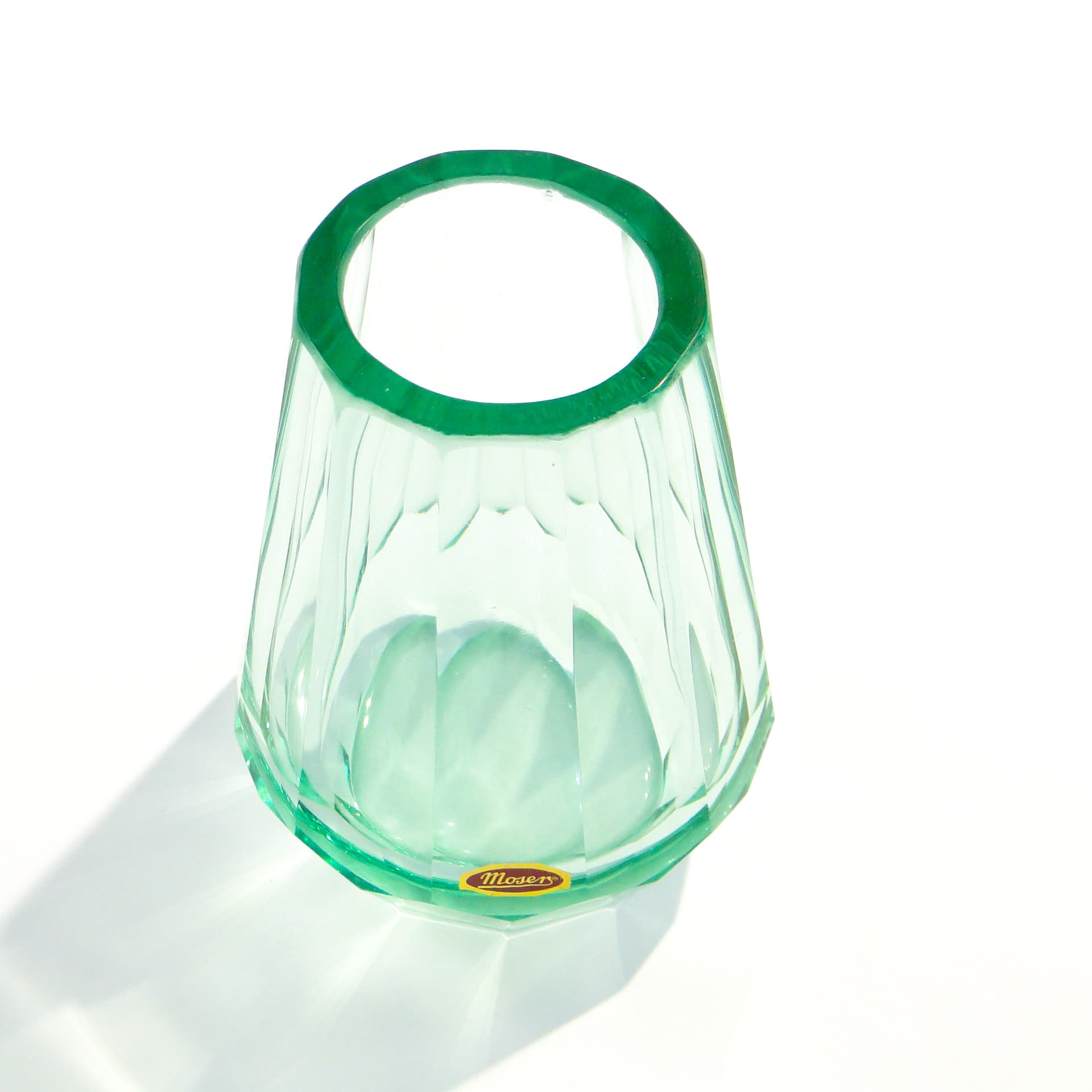 Wazon Viennese Secession, kryształ zielony, proj. J. Hoffmann, Czechy, lata 50. - 7812