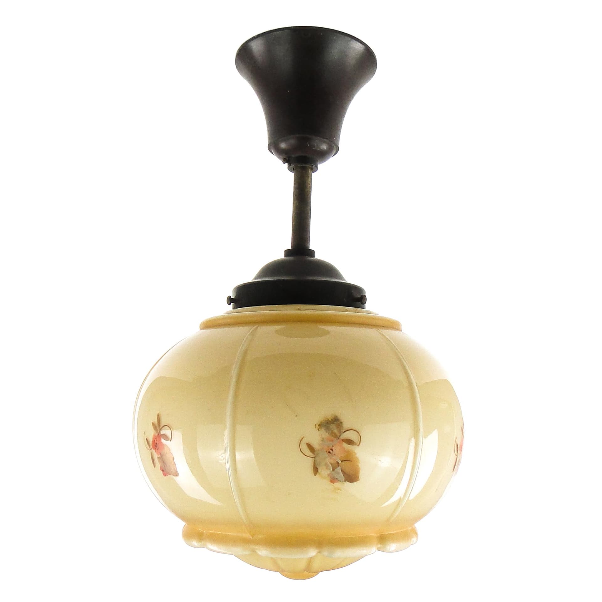 Lampa sufitowa Art Deco, szkło dwuwarstwowe, ebonit, Niemcy, lata 30.