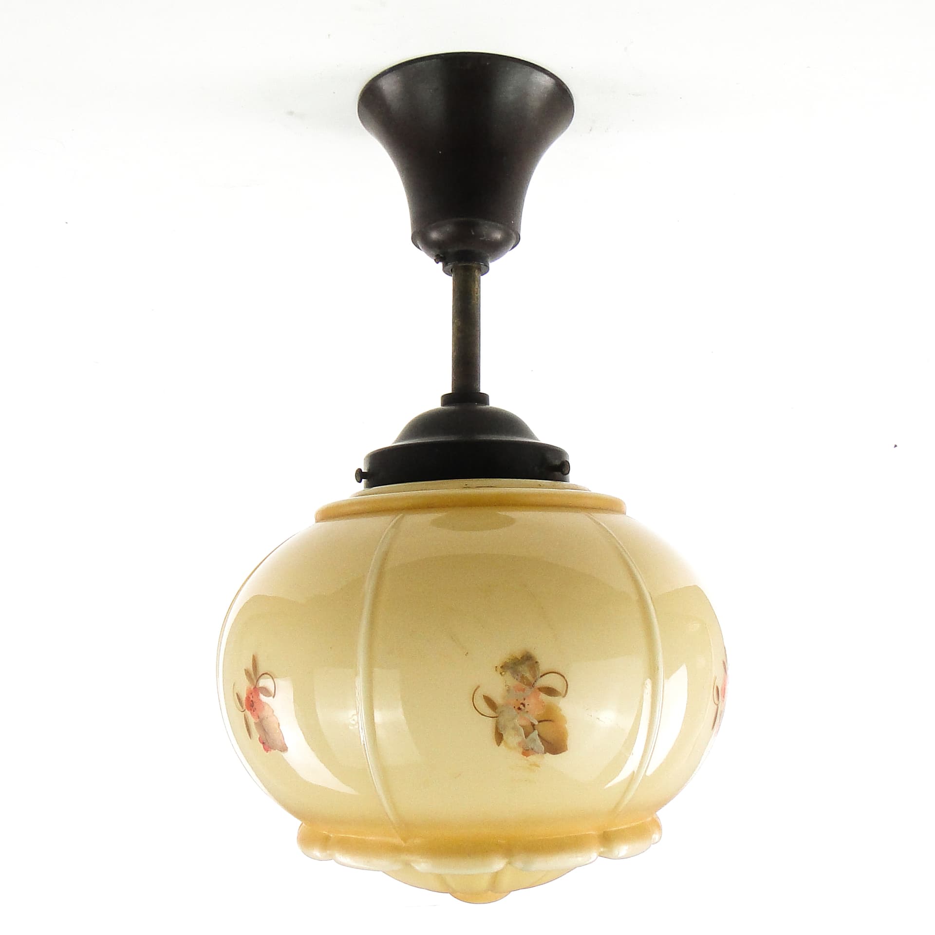 Lampa sufitowa Art Deco, szkło dwuwarstwowe, ebonit, Niemcy, lata 30. - 109637