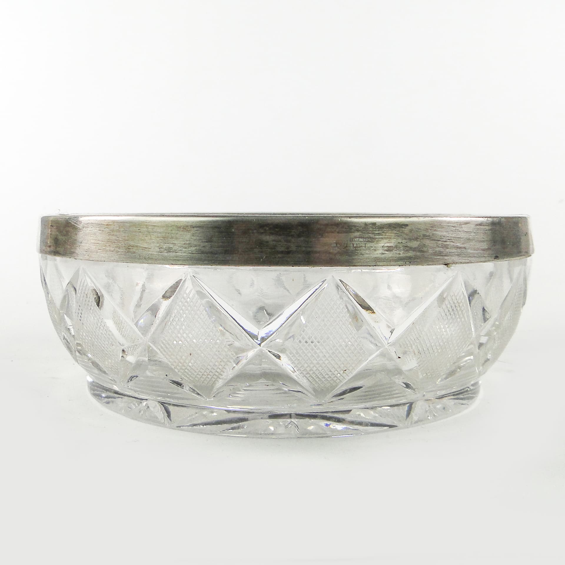 Patera dekoracyjna Mid-century modern, kryształ, mosiądz srebrzony, Polska, lata 70. - 109702