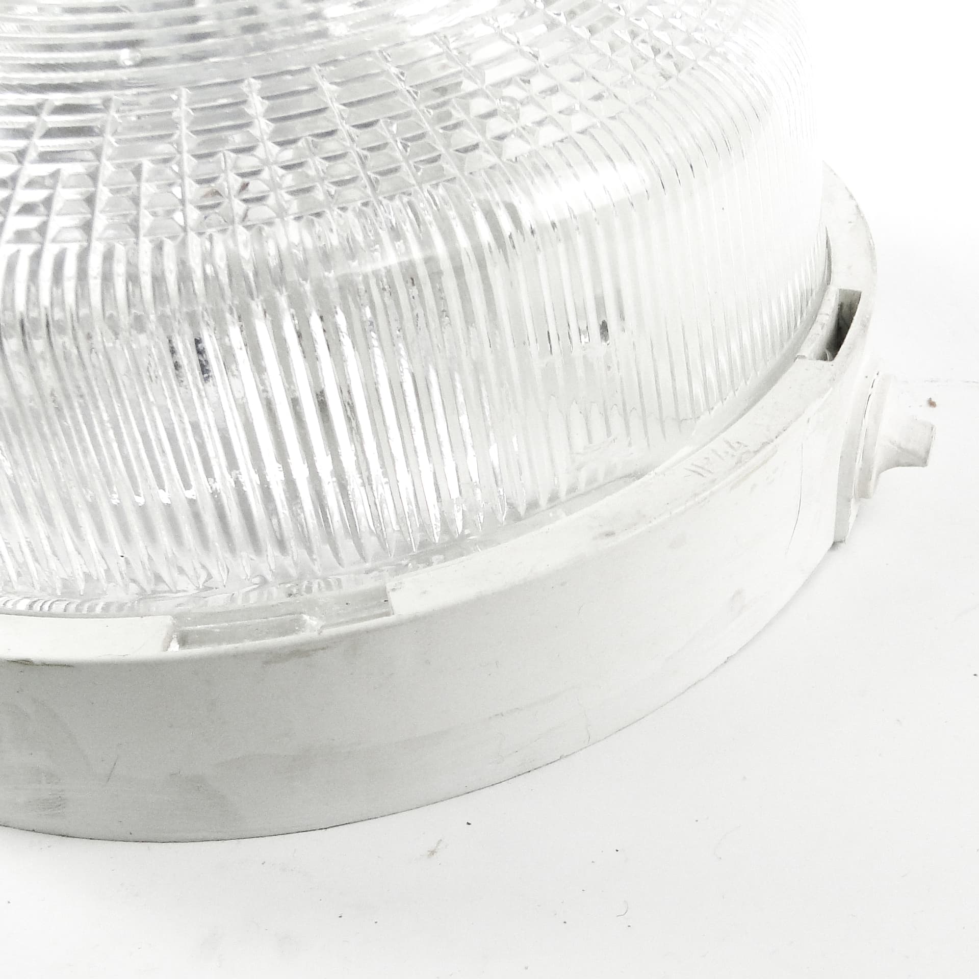 Industrial ceiling light, white metal plastic, Poland, 1970s. - 109737