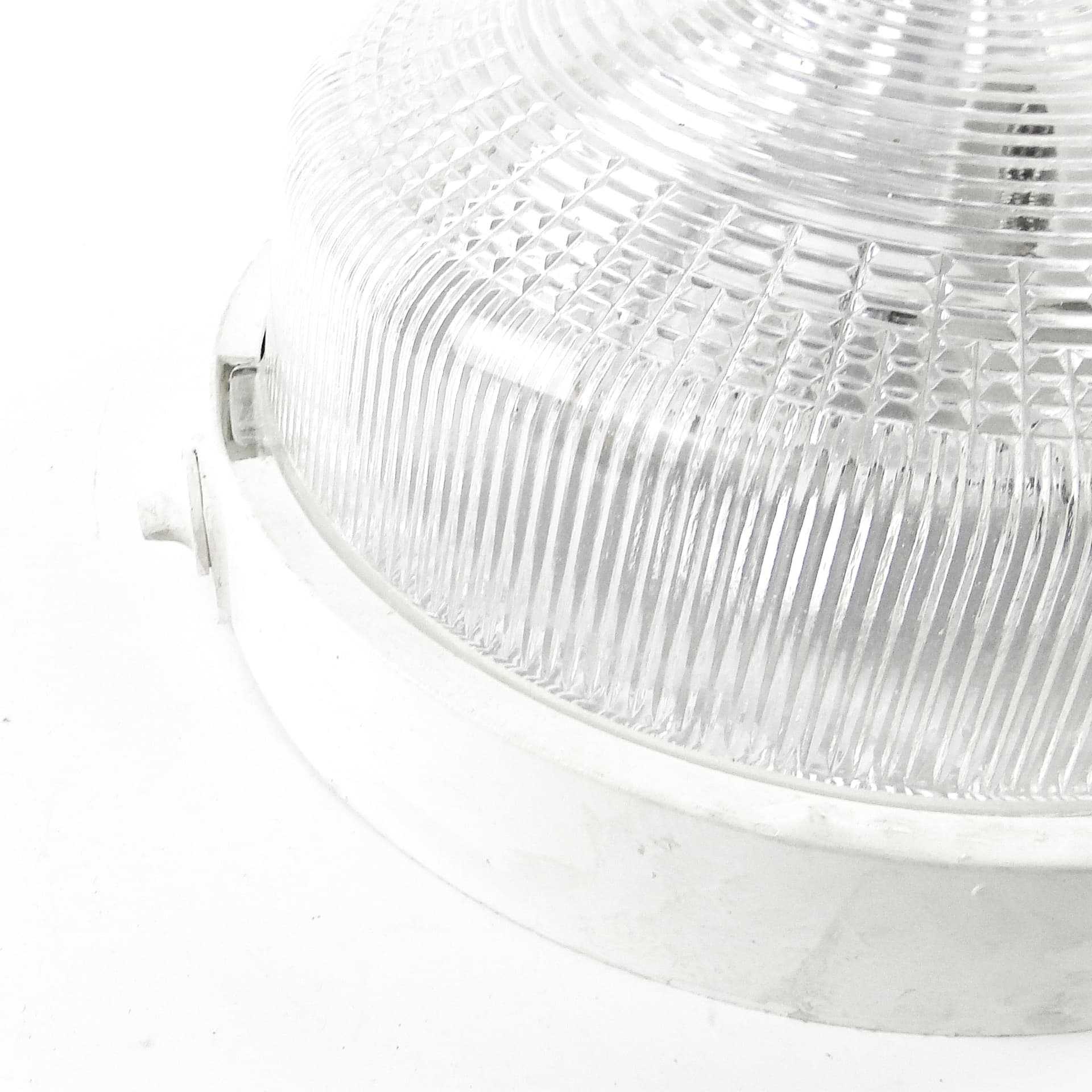 Industrial ceiling light, white metal plastic, Poland, 1970s. - 109736
